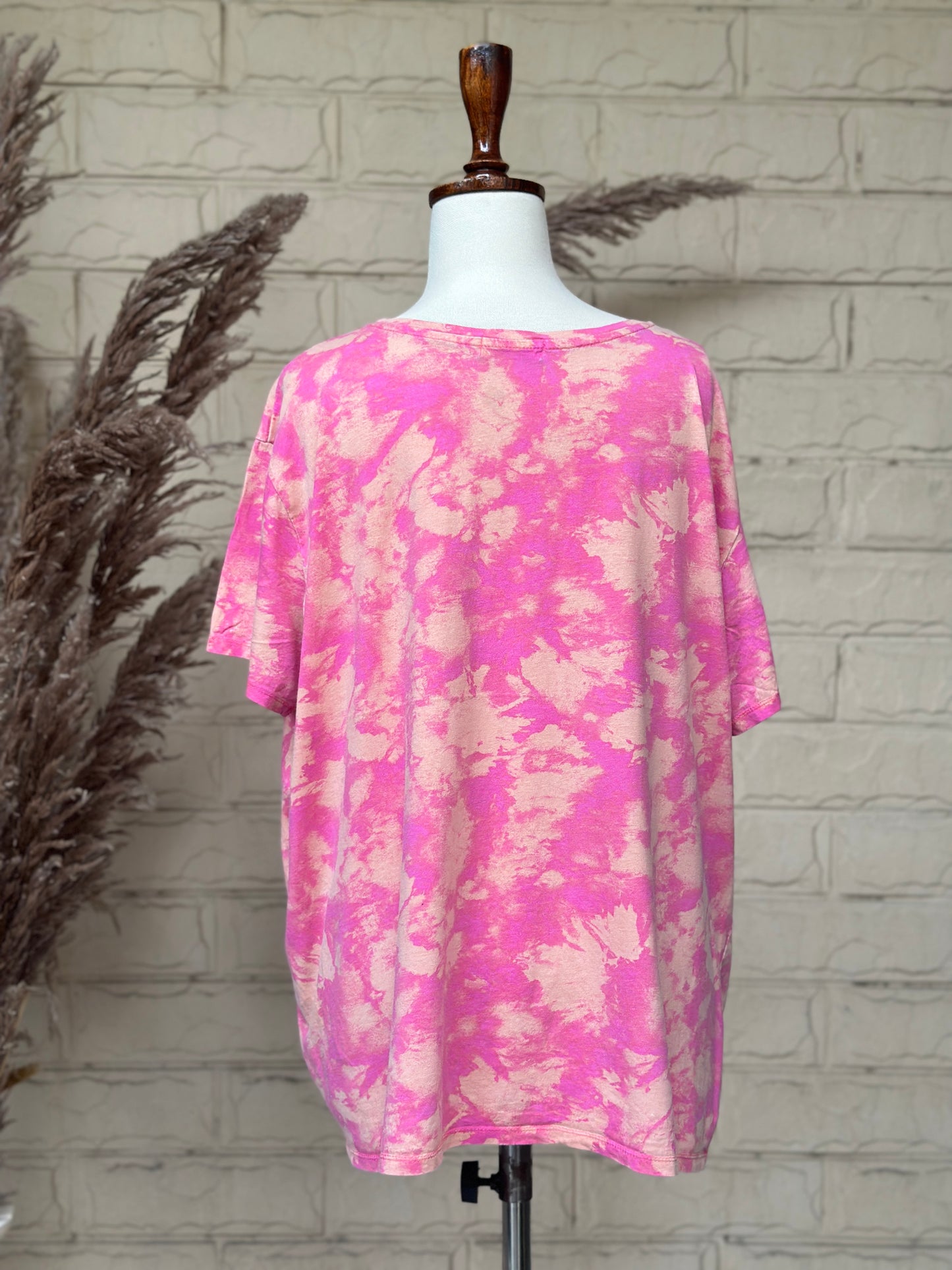 Bubblegum Pink Bleach-Wash Crewneck Tee