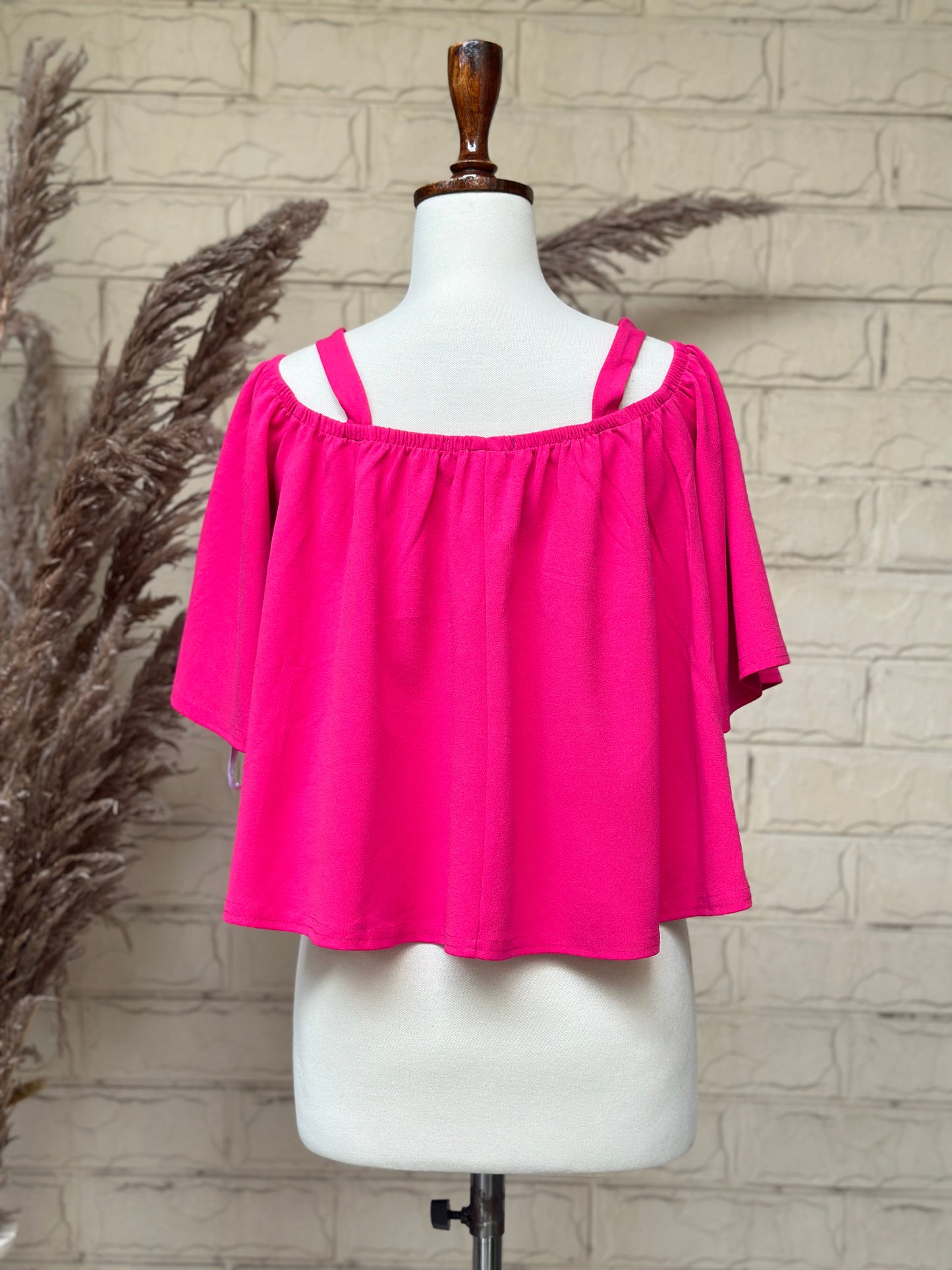 Fuchsia Off-Shoulder Blouse with Shoulder Straps