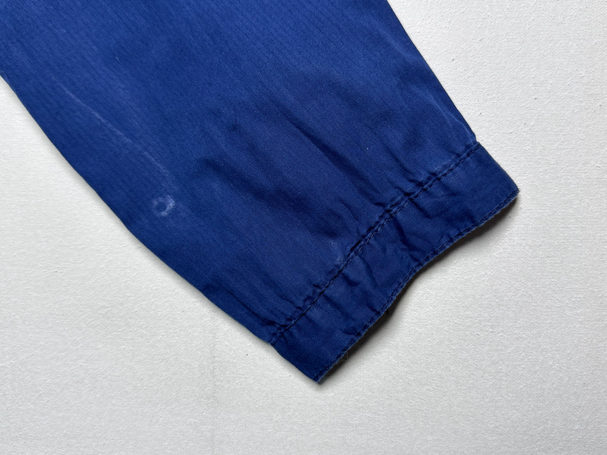 Royal Blue Long Sleeve Henley Top – Smocked Yoke Elastic Hem
