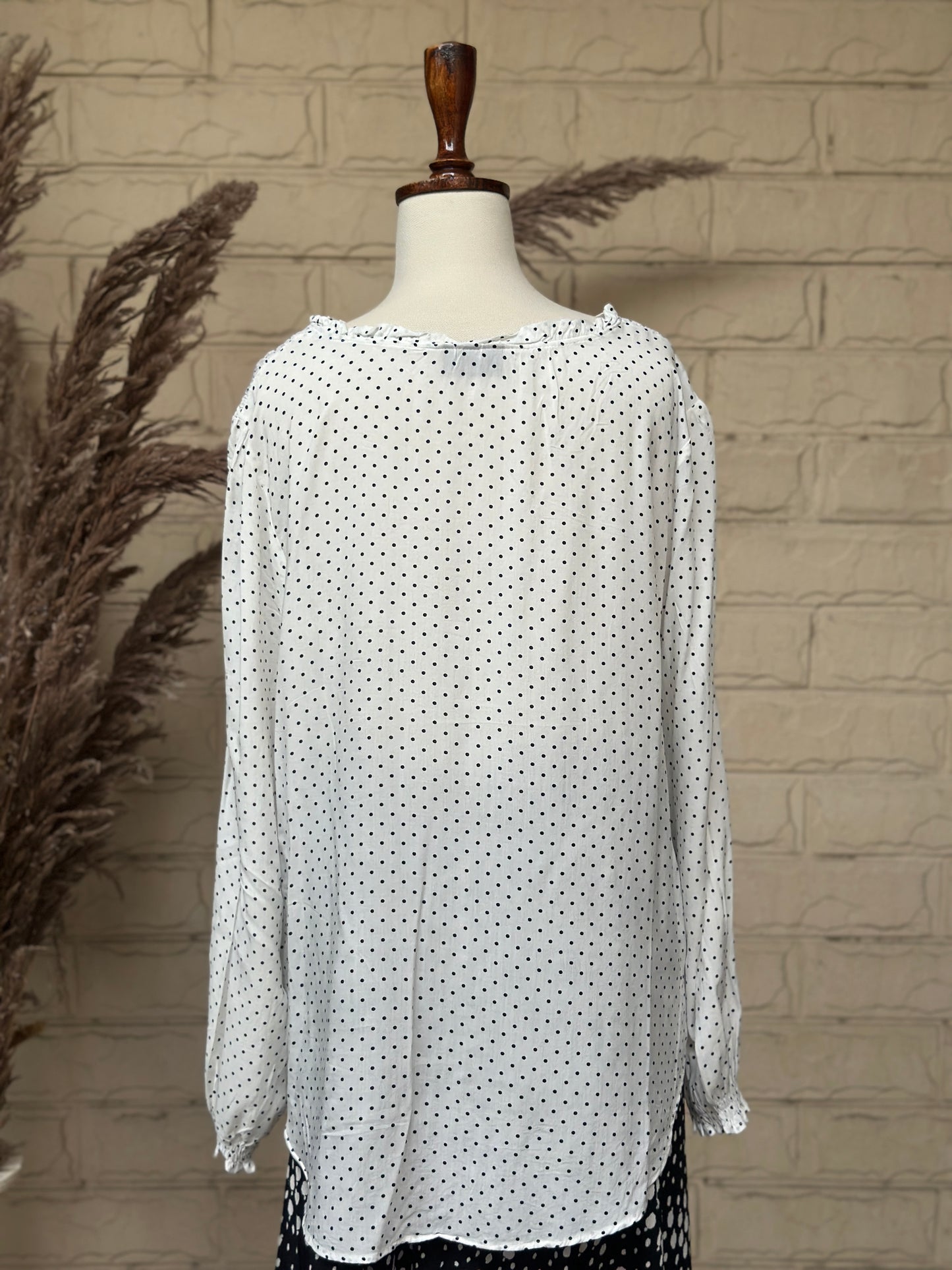 Ivory Fine Swiss Dot Ruffle-Collar Top