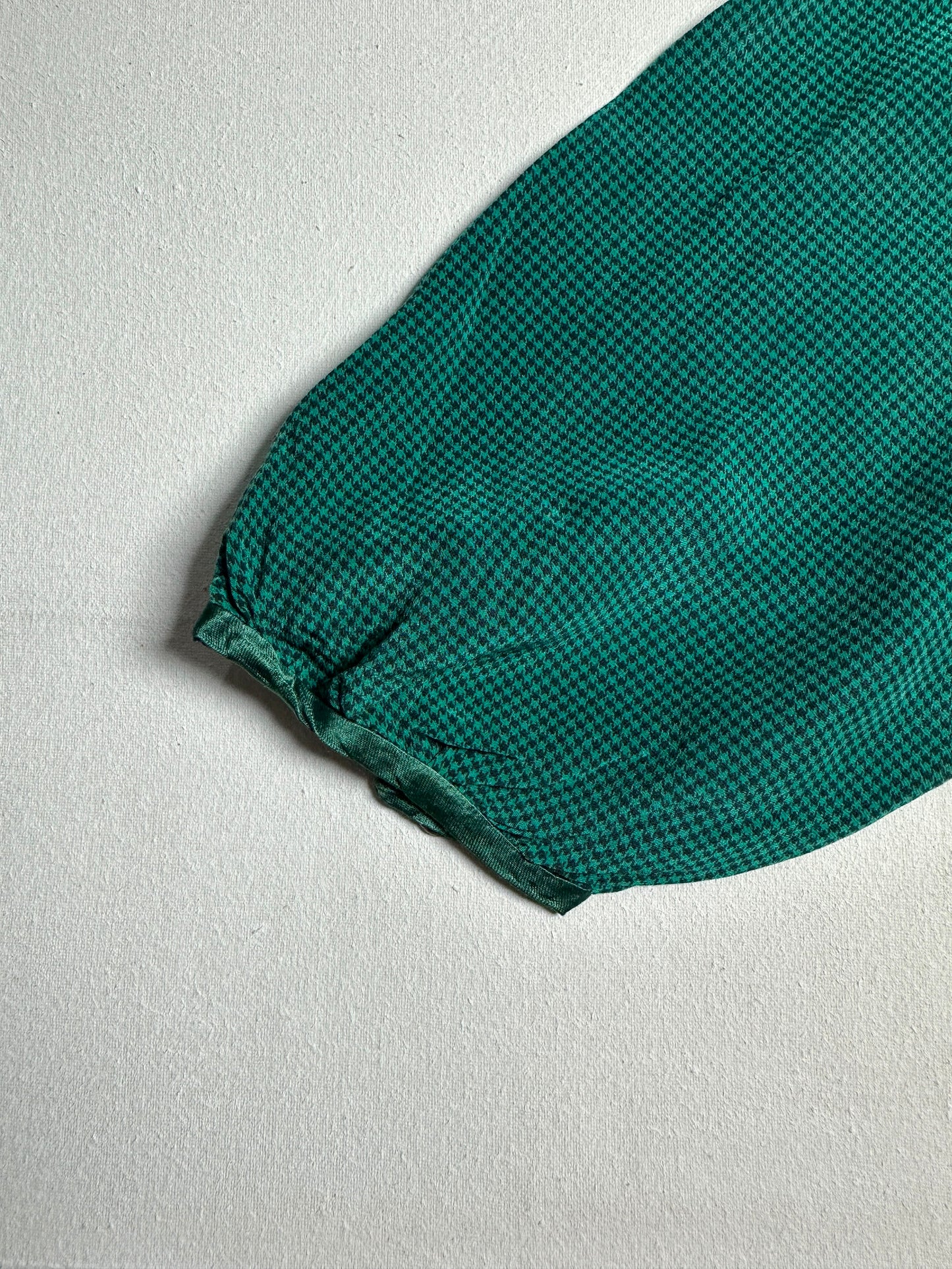 Forest Green Micro-Check Collarless Button-Down Top