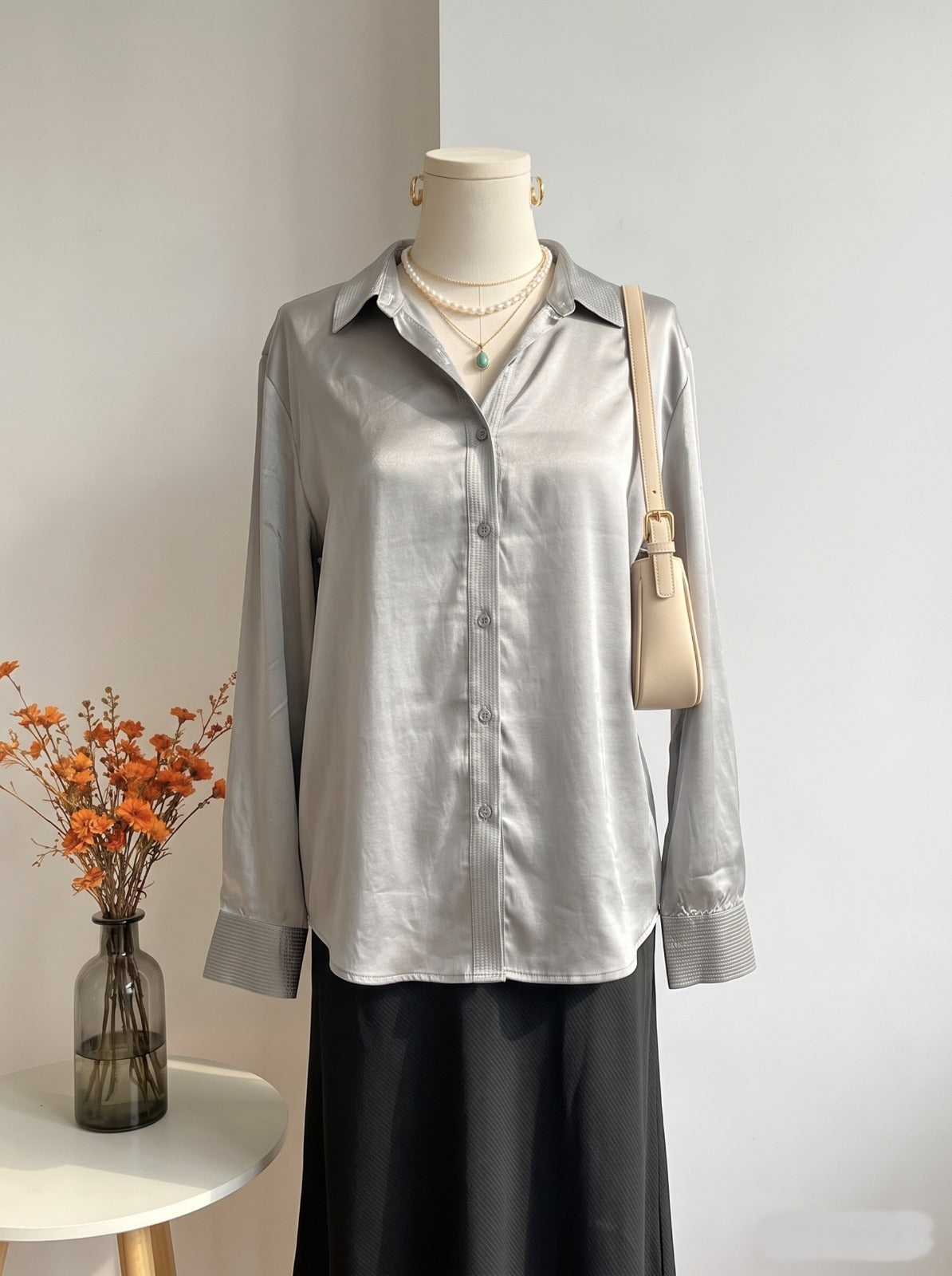 Metallic Silk-Touch Oversized Top in Silver
