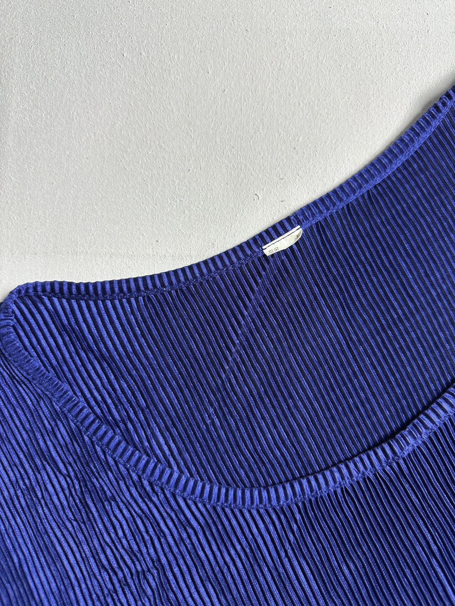Electric Blue Fine-Pleated Boatneck Blouse