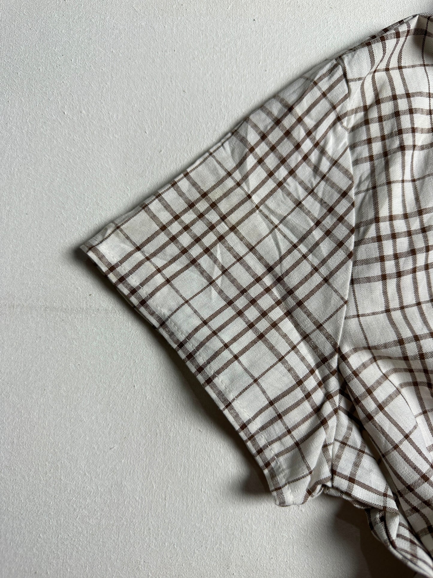 Vintage Plaid Short-Sleeve Button-Down Top