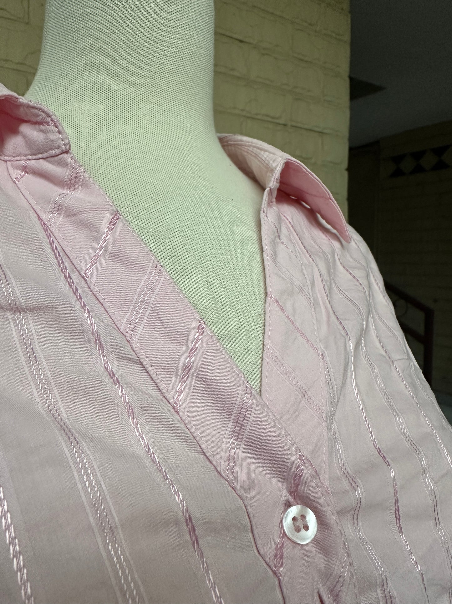 Soft Pink Textured Self-Stripe Button-Down Shirt