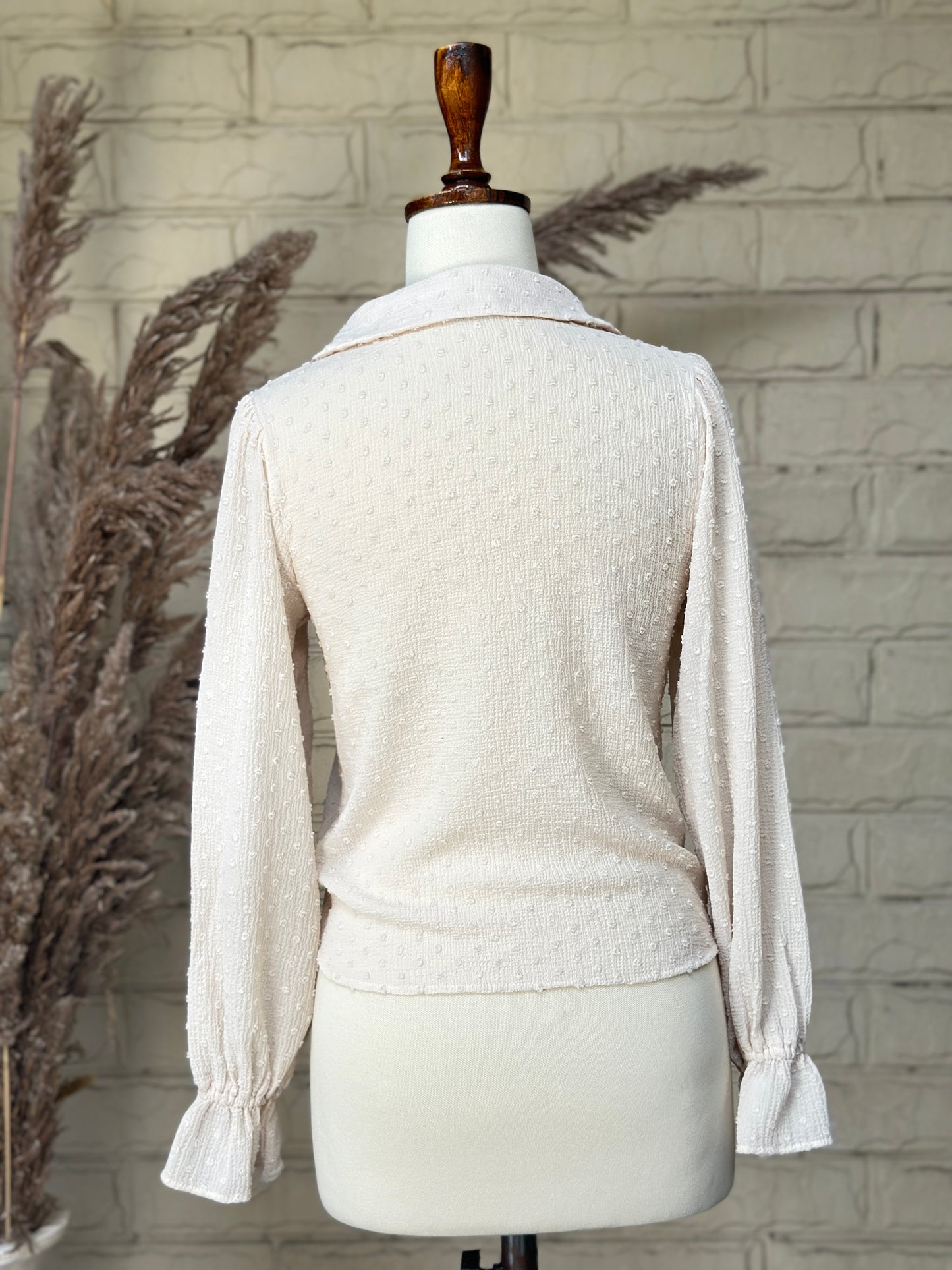 Ivory Crinkle-Gauze Long-Sleeve Shirt with Ruffled Cuffs