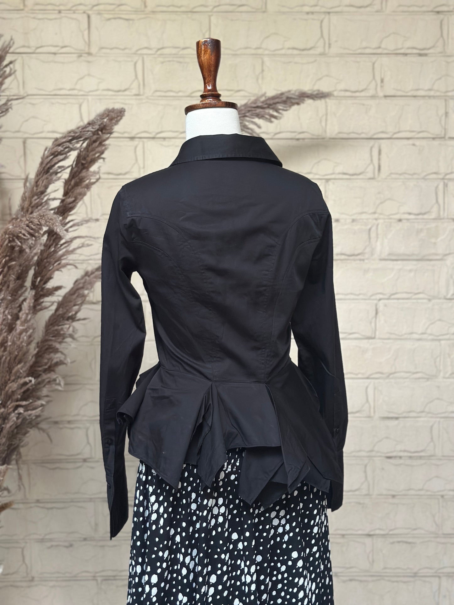 Black Structured Corset-Style Peplum Shirt