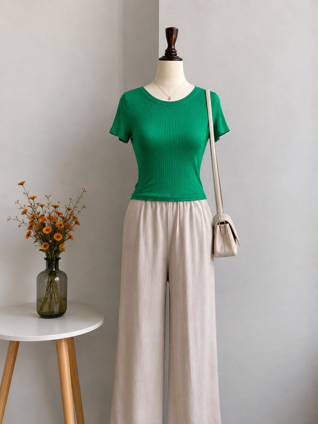 Emerald Green Ribbed Fitted Short-Sleeve Crop Top