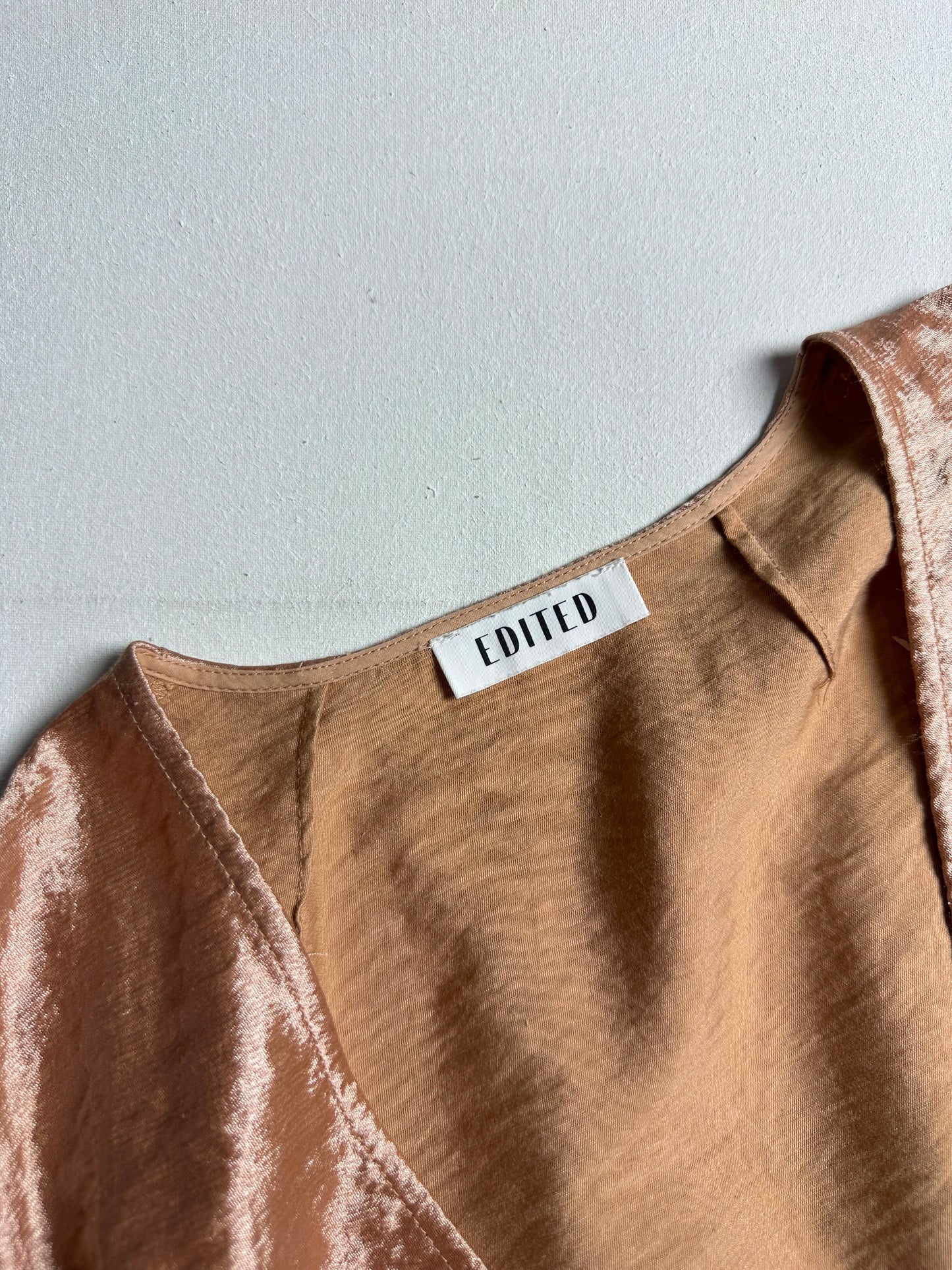 Dusty Rose Shimmer Puff-Sleeve Wrap Top