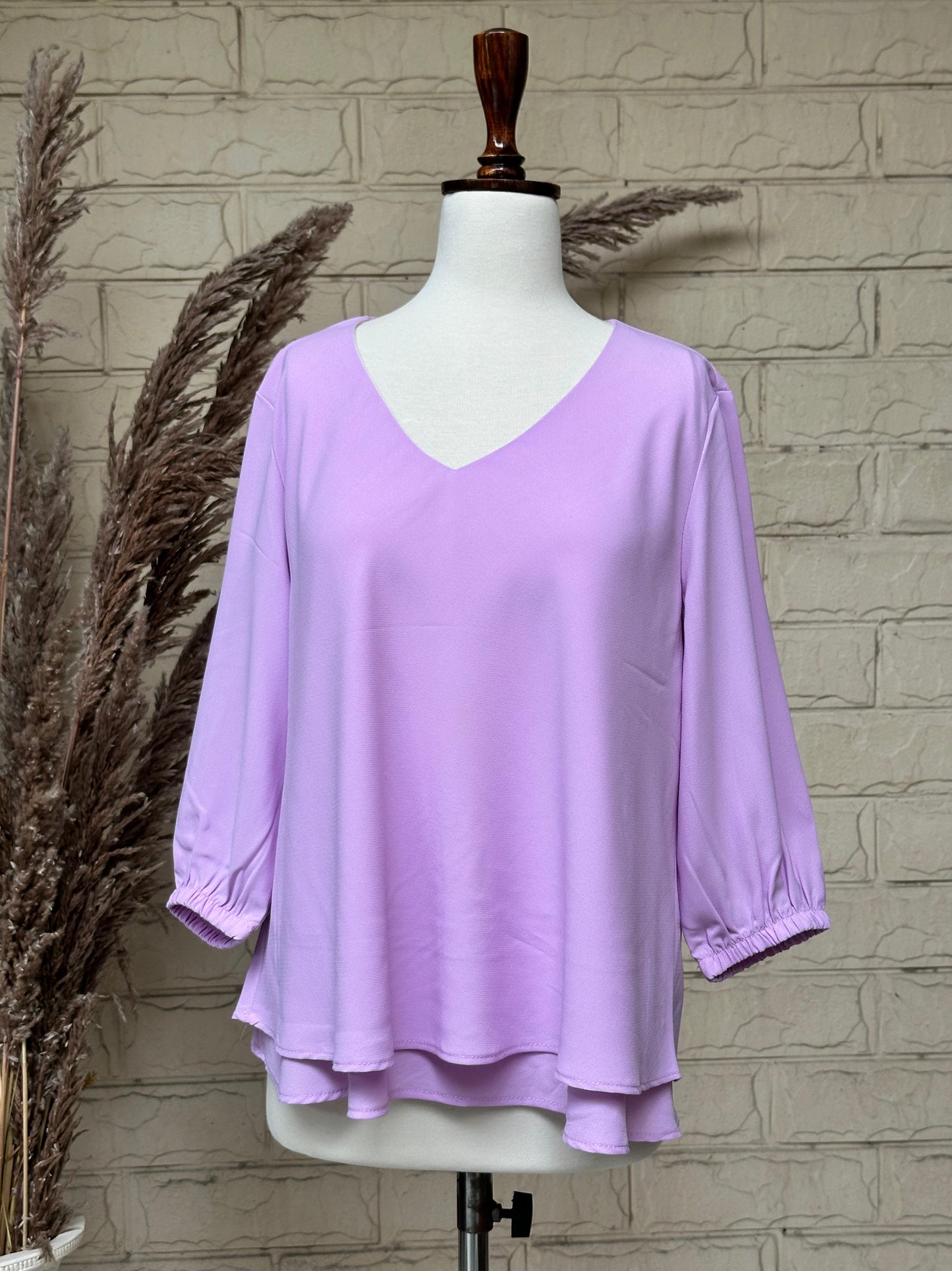 Lavender Double-Layer 3/4 Sleeve Top