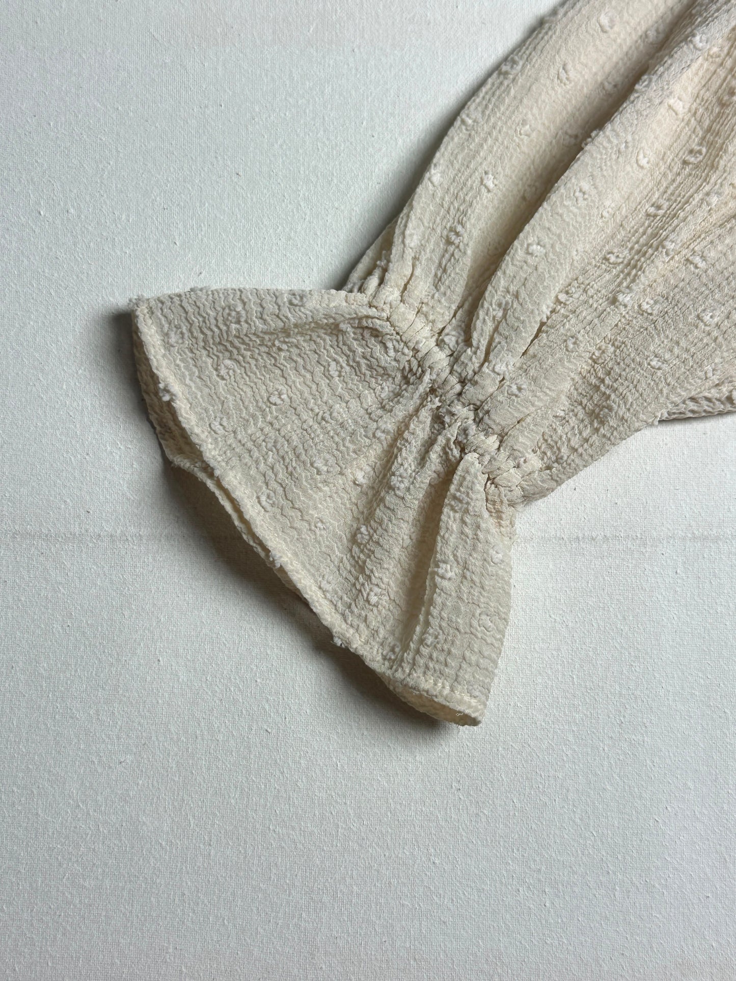 Ivory Crinkle-Gauze Long-Sleeve Shirt with Ruffled Cuffs