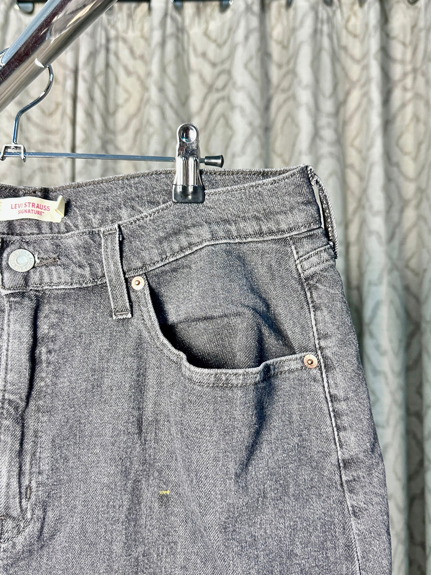 High-Waisted Dark Grey Denim Long Skirt with Raw Hem