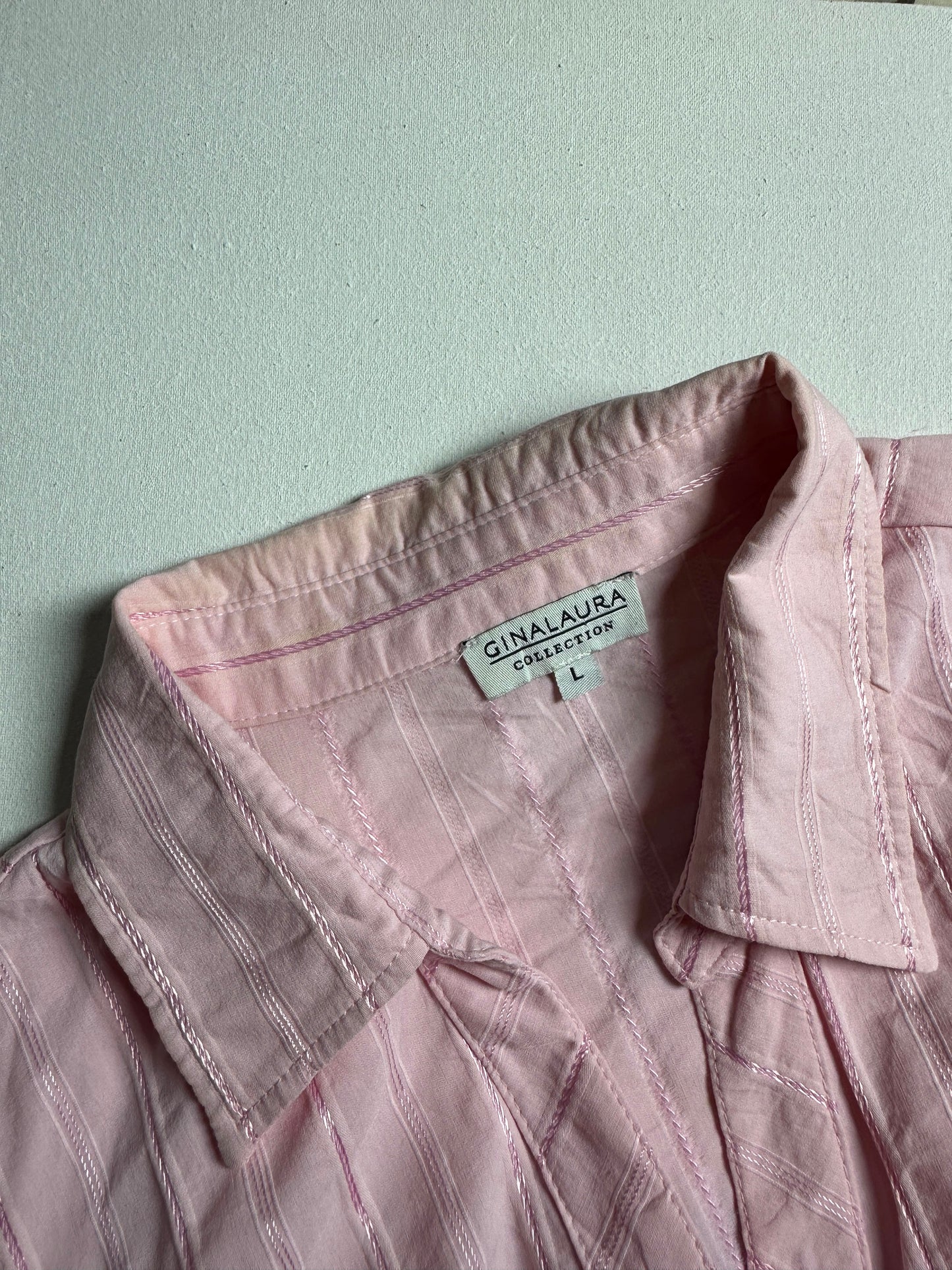 Soft Pink Textured Self-Stripe Button-Down Shirt