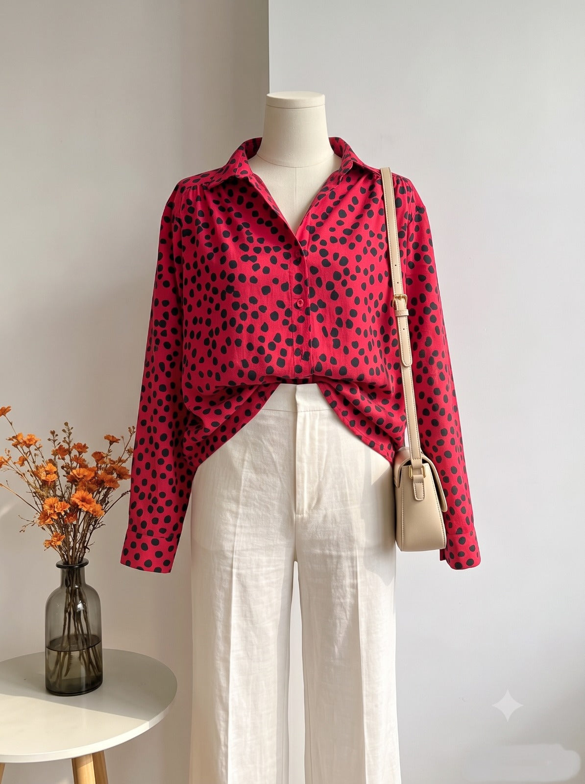 Red & Black Animal Spot Long-Sleeve Shirt