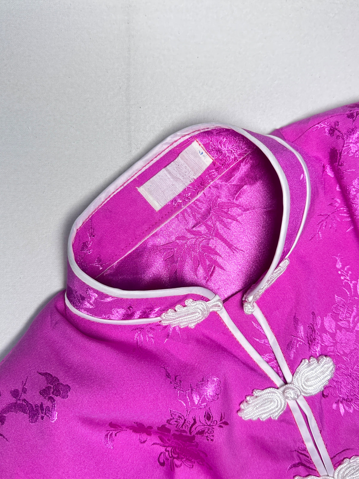 Fuchsia Jacquard Cheongsam Top with White Frog Closures