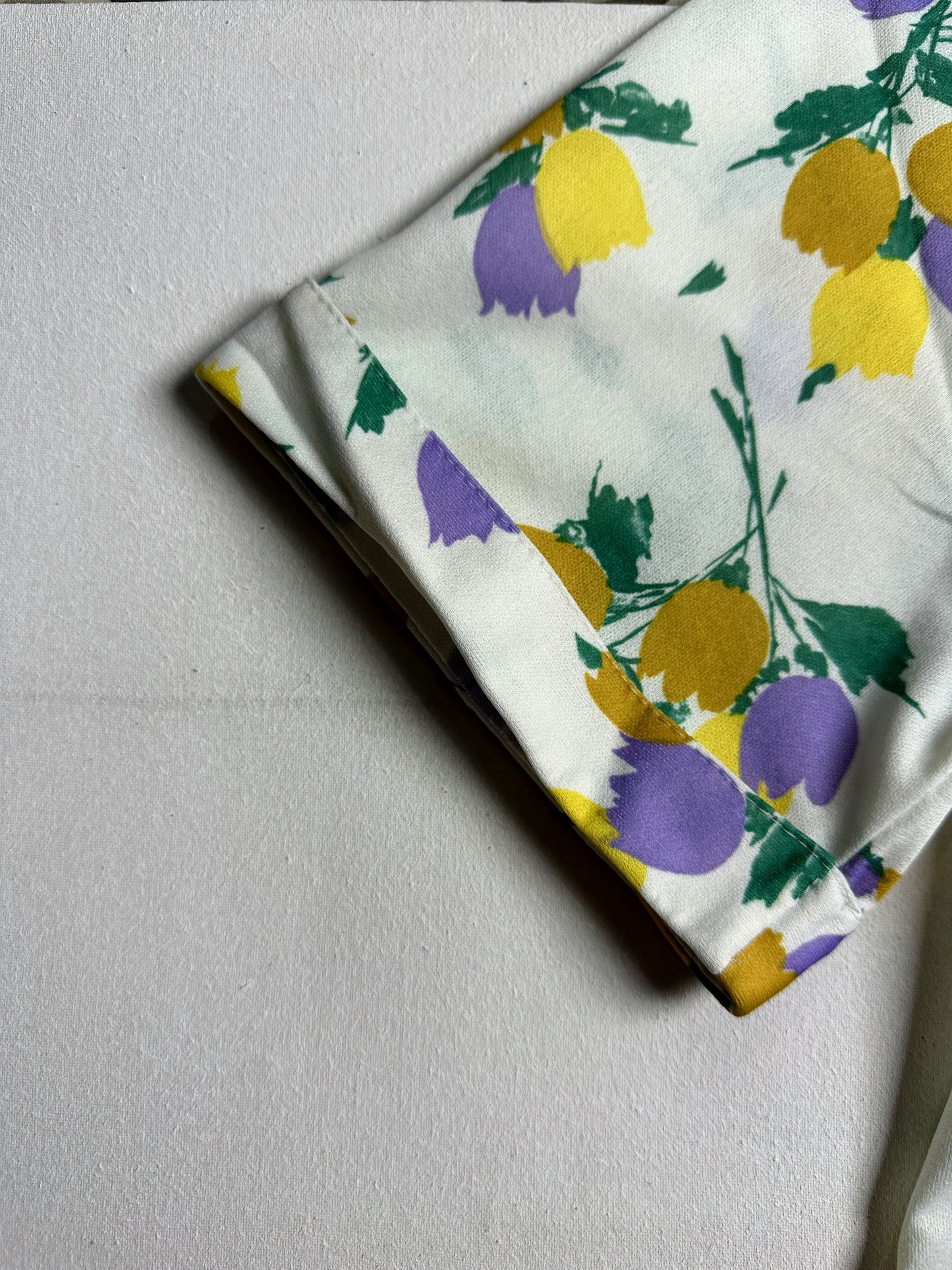 Yellow & Lavender Floral Print Short-Sleeve Cuban Collar Shirt