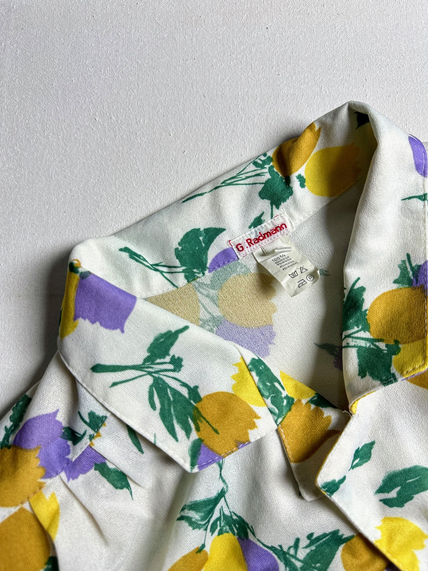 Yellow & Lavender Floral Print Short-Sleeve Cuban Collar Shirt