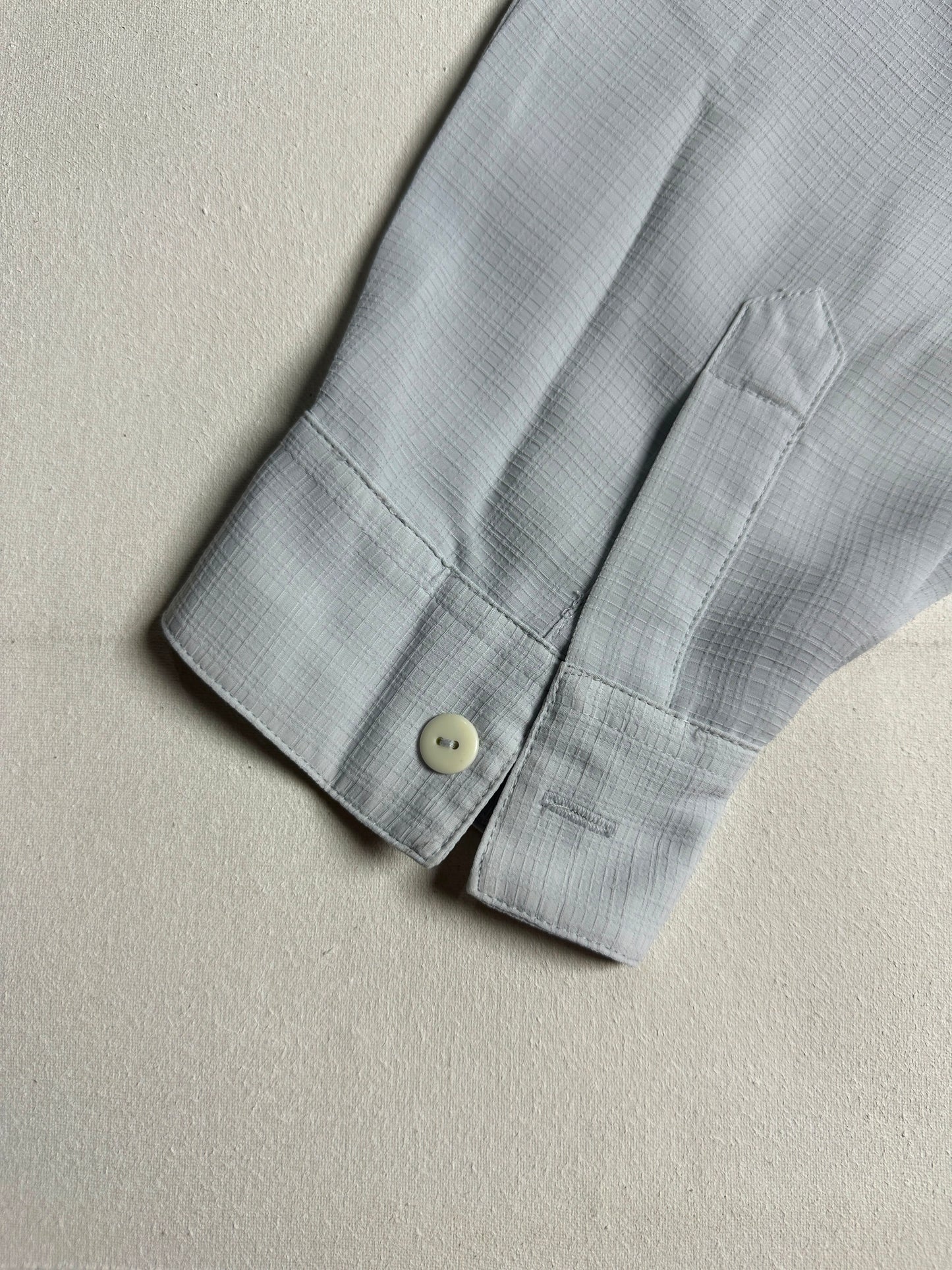 Ice Blue Textured Cotton Long-Sleeve Button-Down Shirt