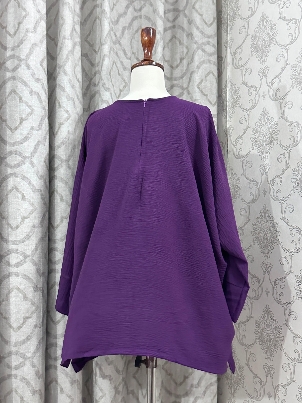 Purple Crinkle Textured Oversized Tunic Top with Batwing Sleeves