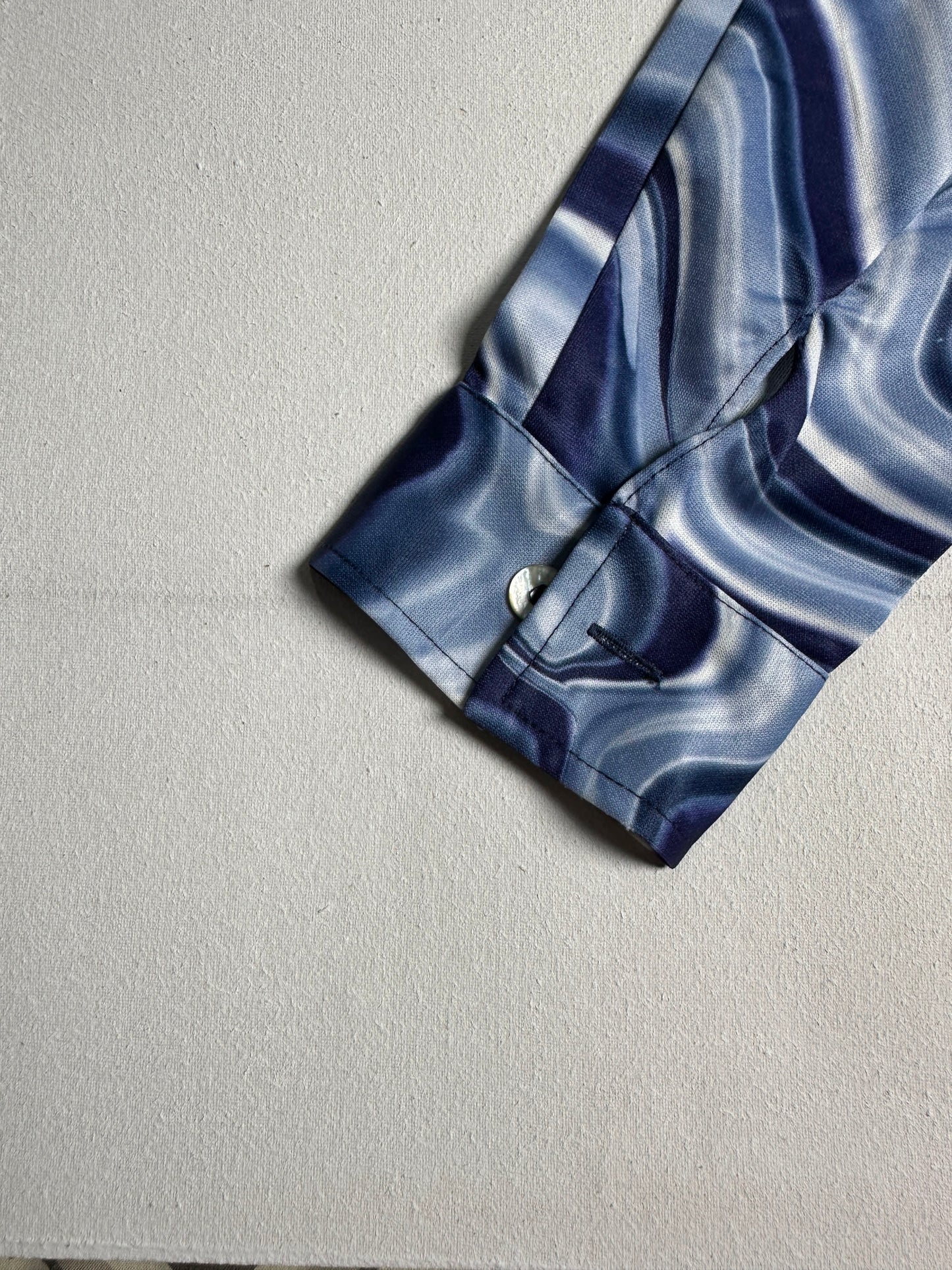 Ocean Wave Marbled Satin Button-Up Shirt
