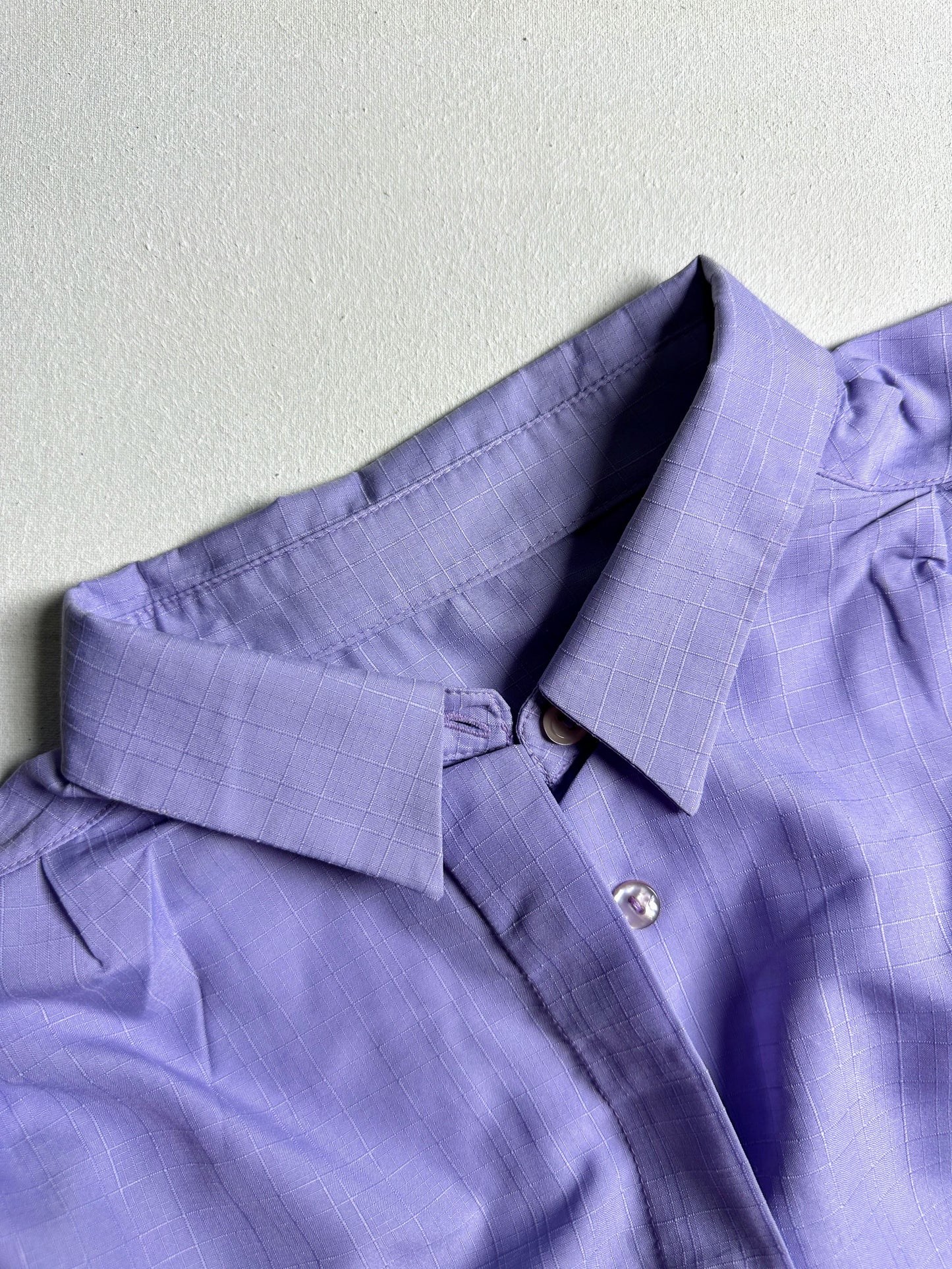 Lavender Seersucker Pinstripe Top with Gathered Shoulders