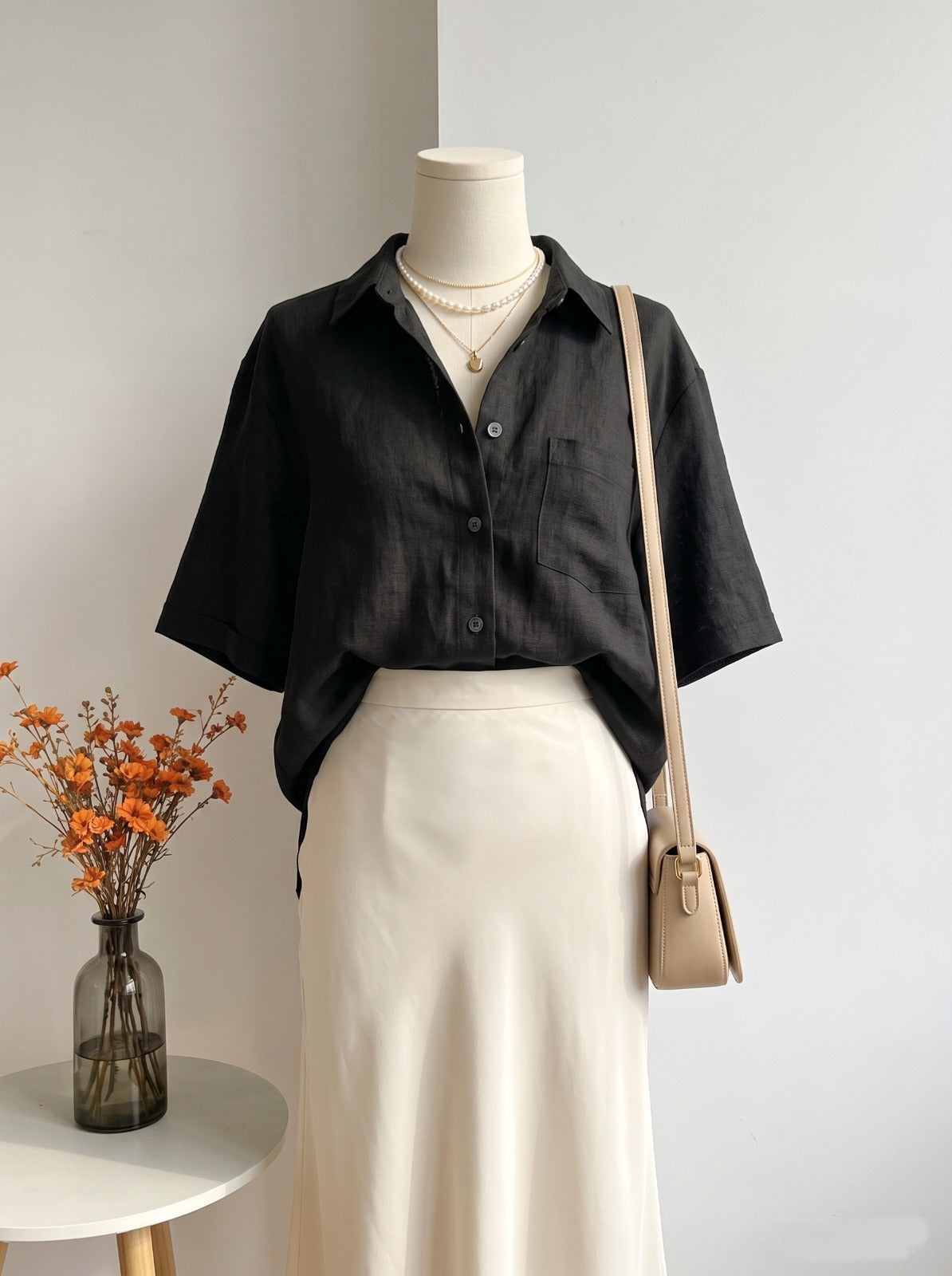 Relaxed Fit Deep Green Pocket Short-Sleeve Blouse