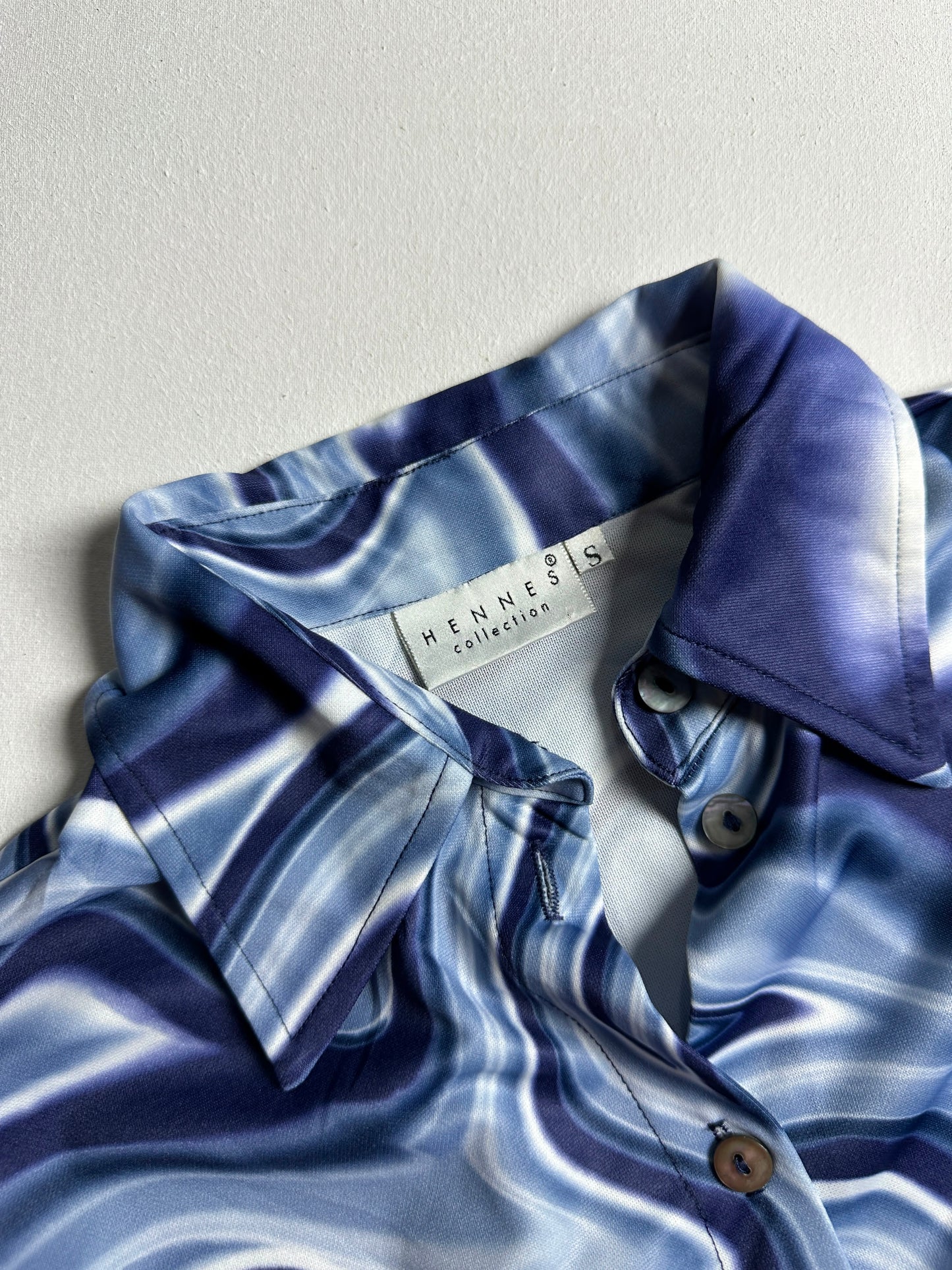 Ocean Wave Marbled Satin Button-Up Shirt