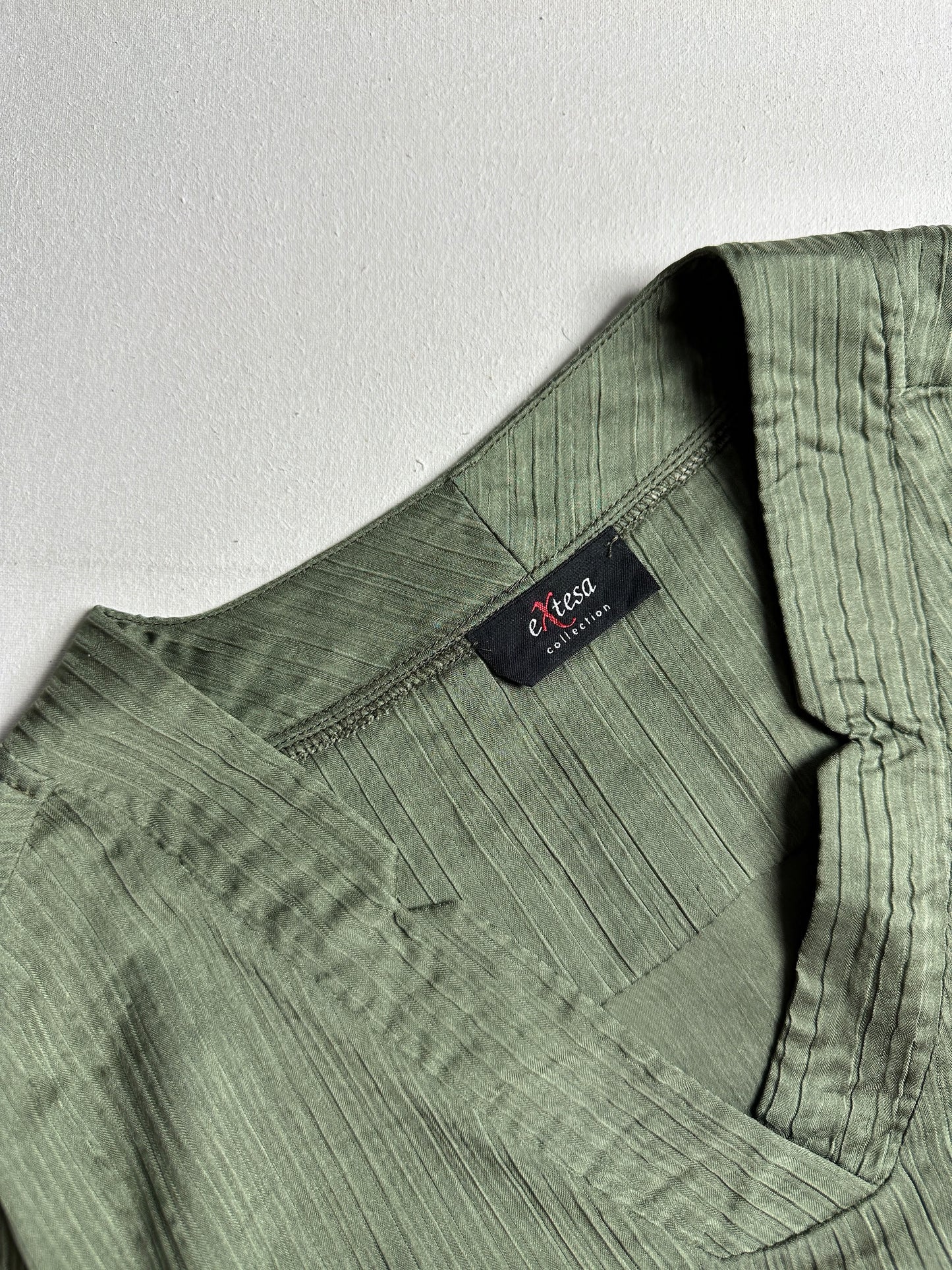 Crinkled V-Neck Tunic Blouse in Sage