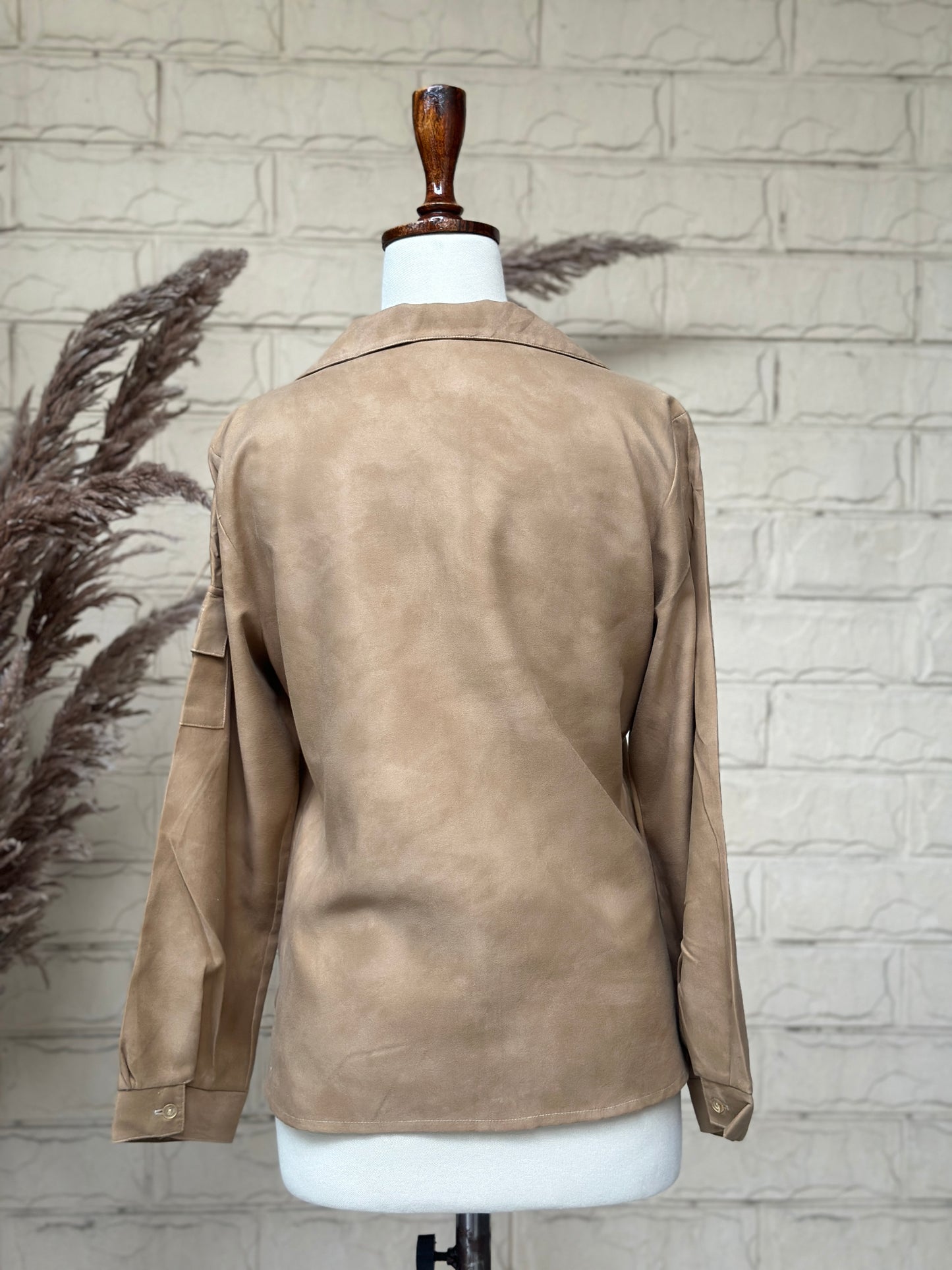 Camel Faux Suede Button-Down Shirt