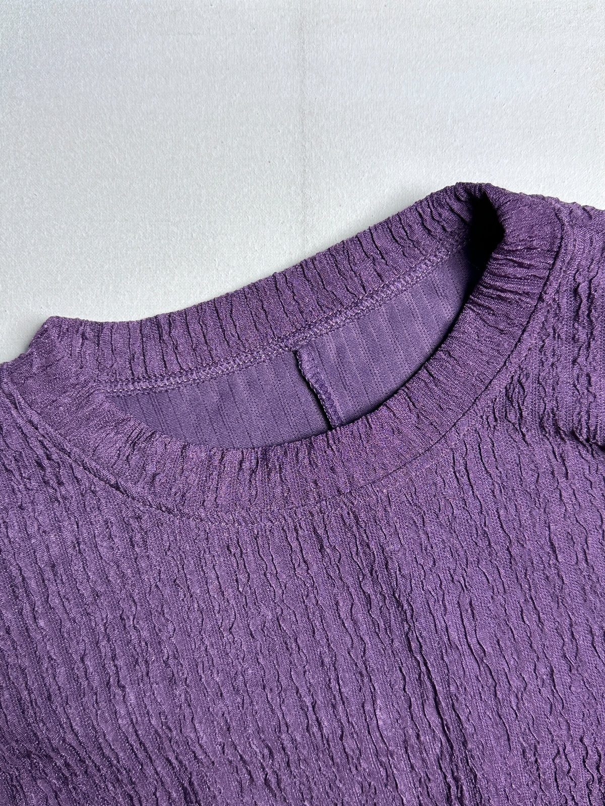 Deep Purple Crinkle Fabric Top – 3/4 Sleeve High-Low Loose Fit Blouse