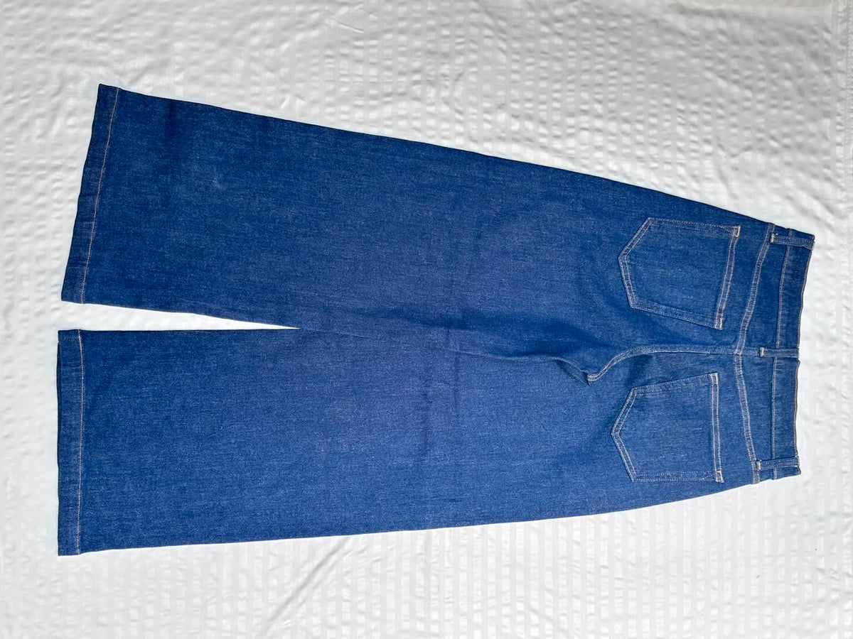 Dark Blue Wide-Leg Denim Pants with Contrast Stitching
