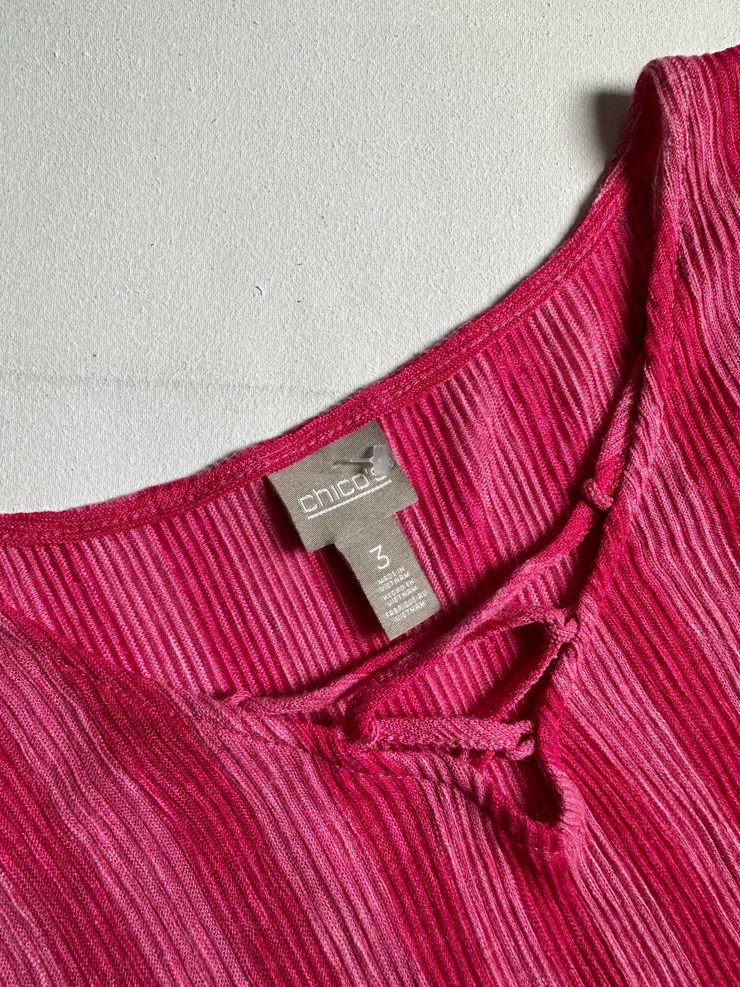 Pink Textured Crinkle Stripe Short-Sleeve Top