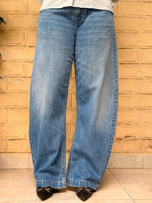 Light Wash Balloon Jeans with Vintage Fade