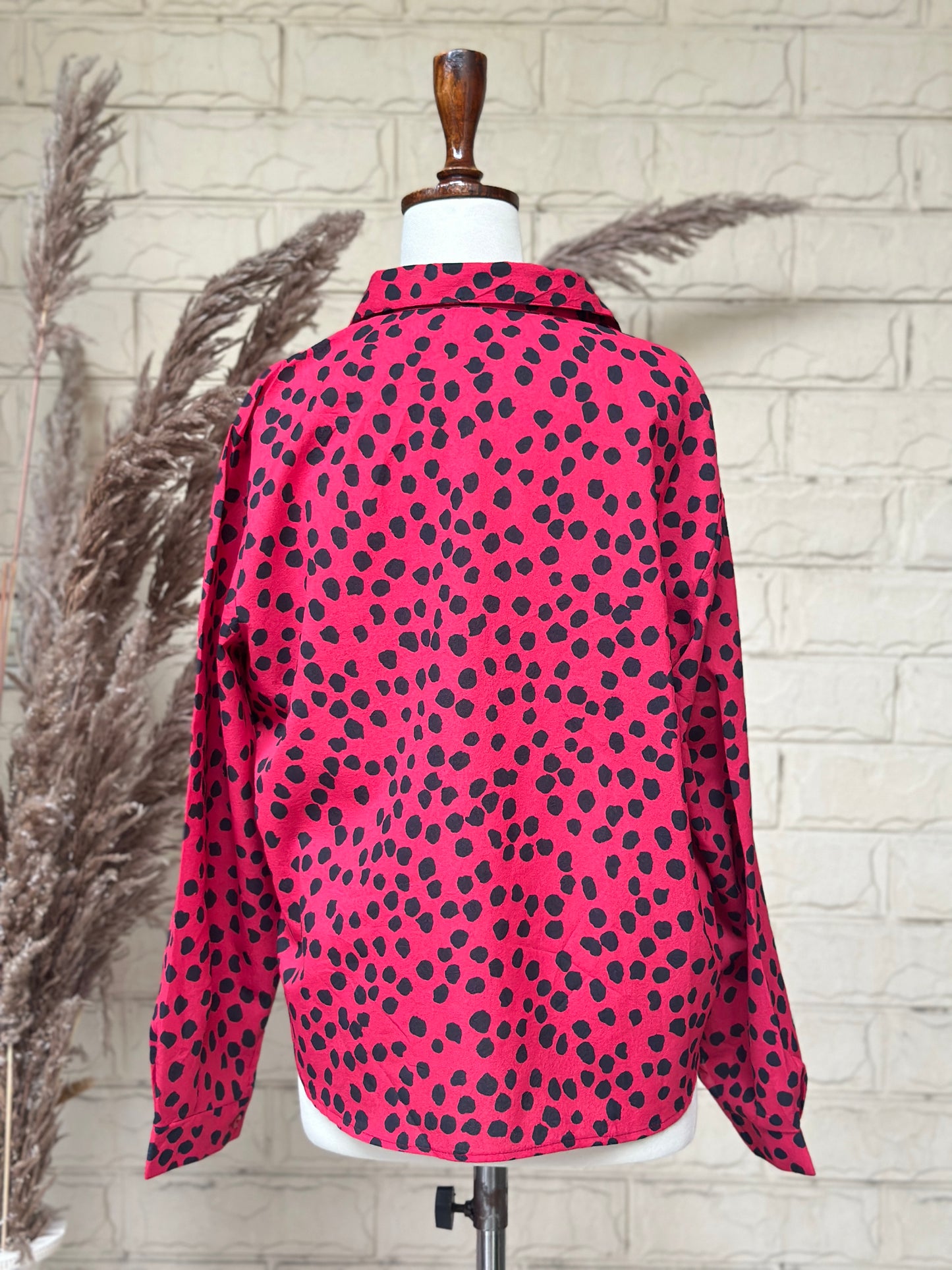 Red & Black Animal Spot Long-Sleeve Shirt