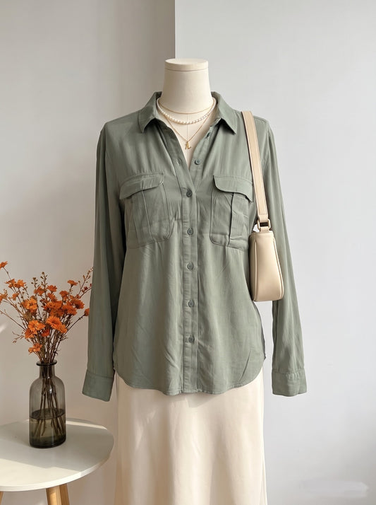 Sage Green Soft Tencel Dual-Pocket Top