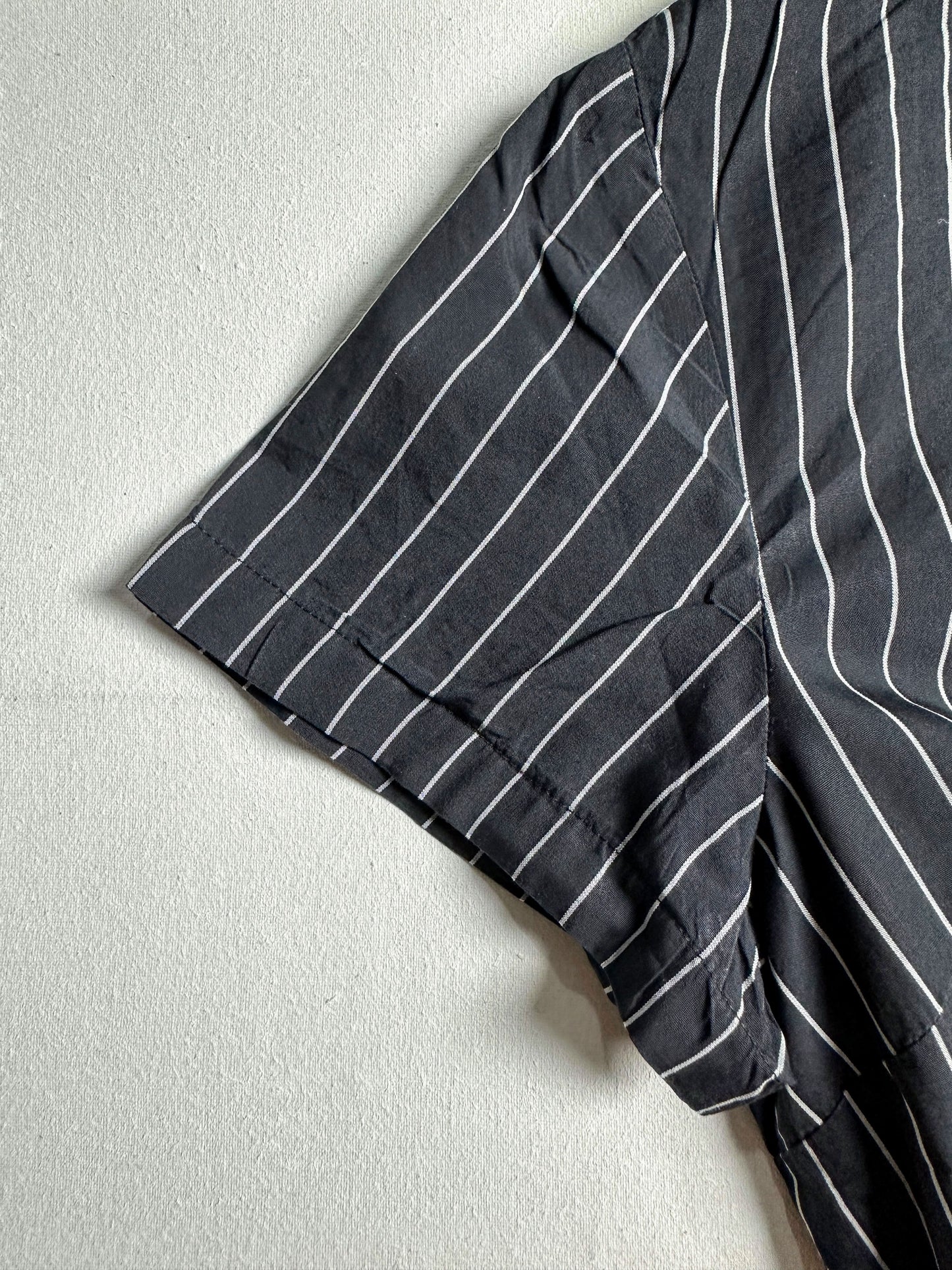 Classic Black Vertical Stripe Short-Sleeve Office Top