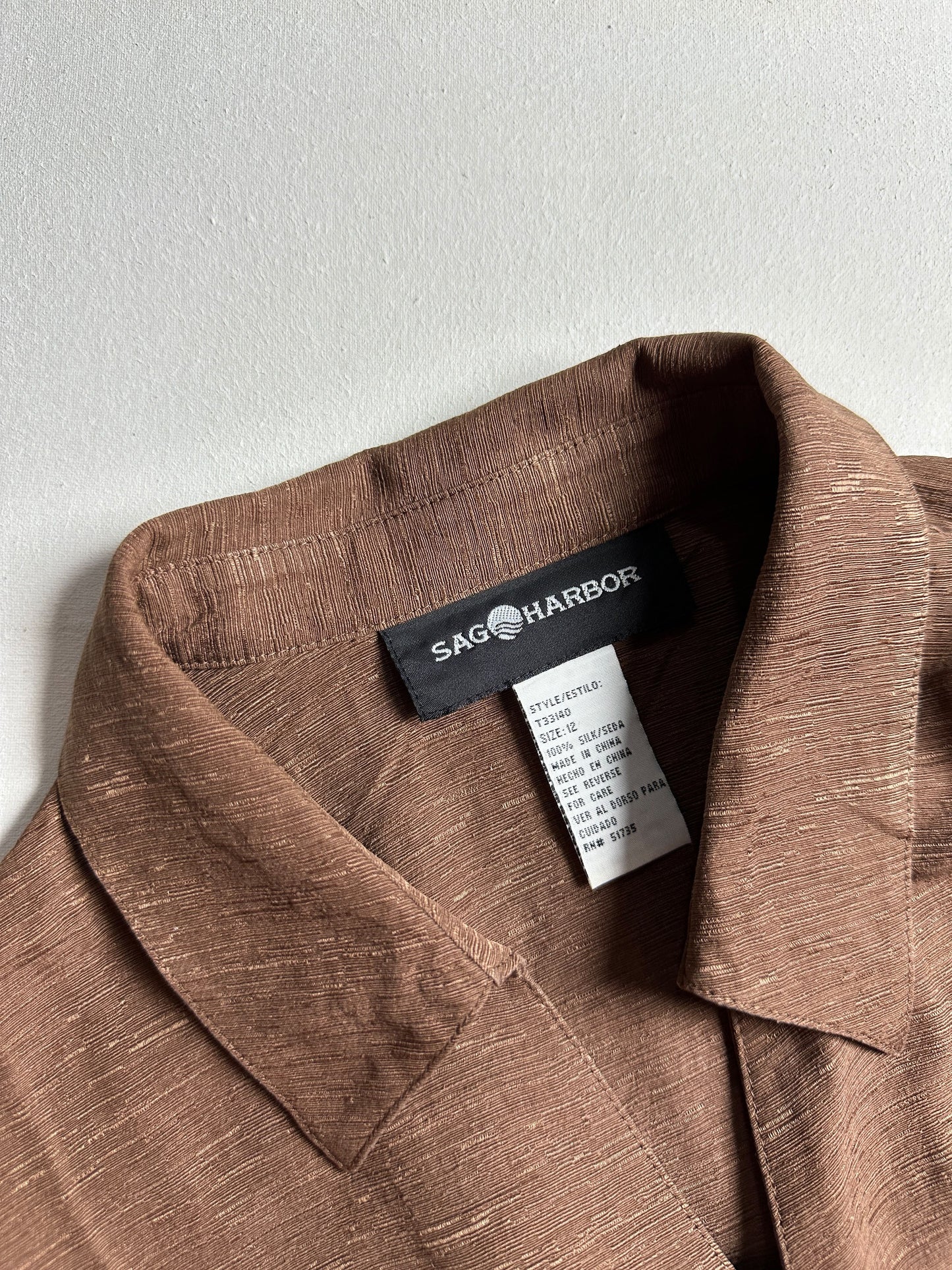 Chocolate Brown Crinkle-Textured Collared Wrap Top