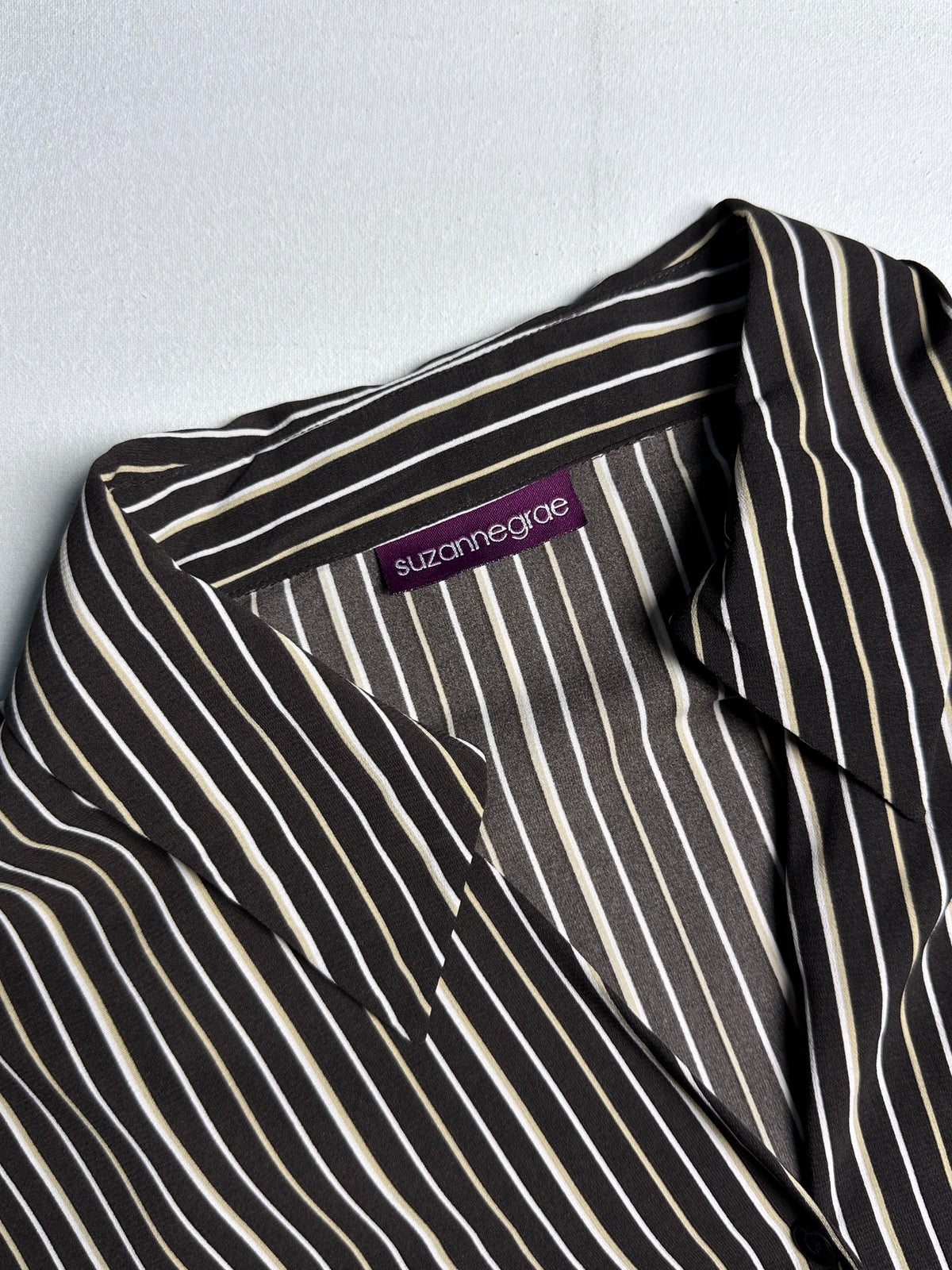Chic Vertical Pinstripe V-Neck Shirt with 3/4 Bell Sleeves