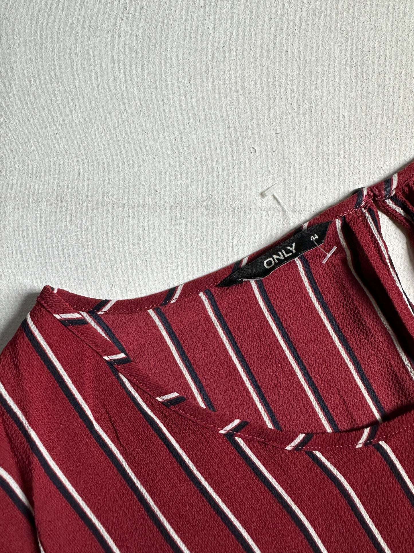 Wine Red Vertical Striped Short-Sleeve Boatneck Top