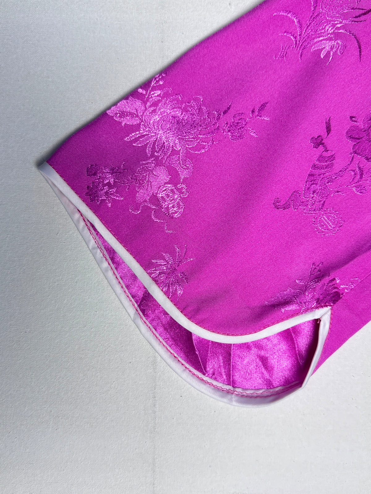 Fuchsia Jacquard Cheongsam Top with White Frog Closures