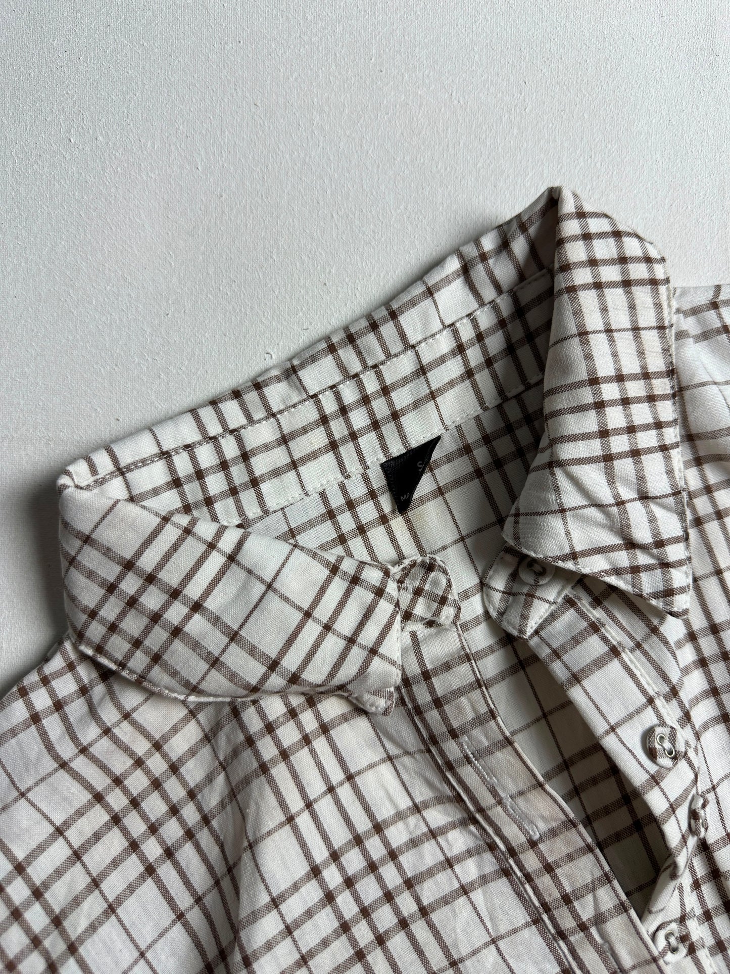 Vintage Plaid Short-Sleeve Button-Down Top