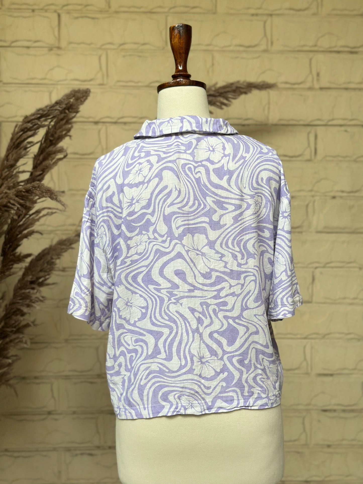 Lilac & White Psychedelic Swirl Floral Resort Shirt