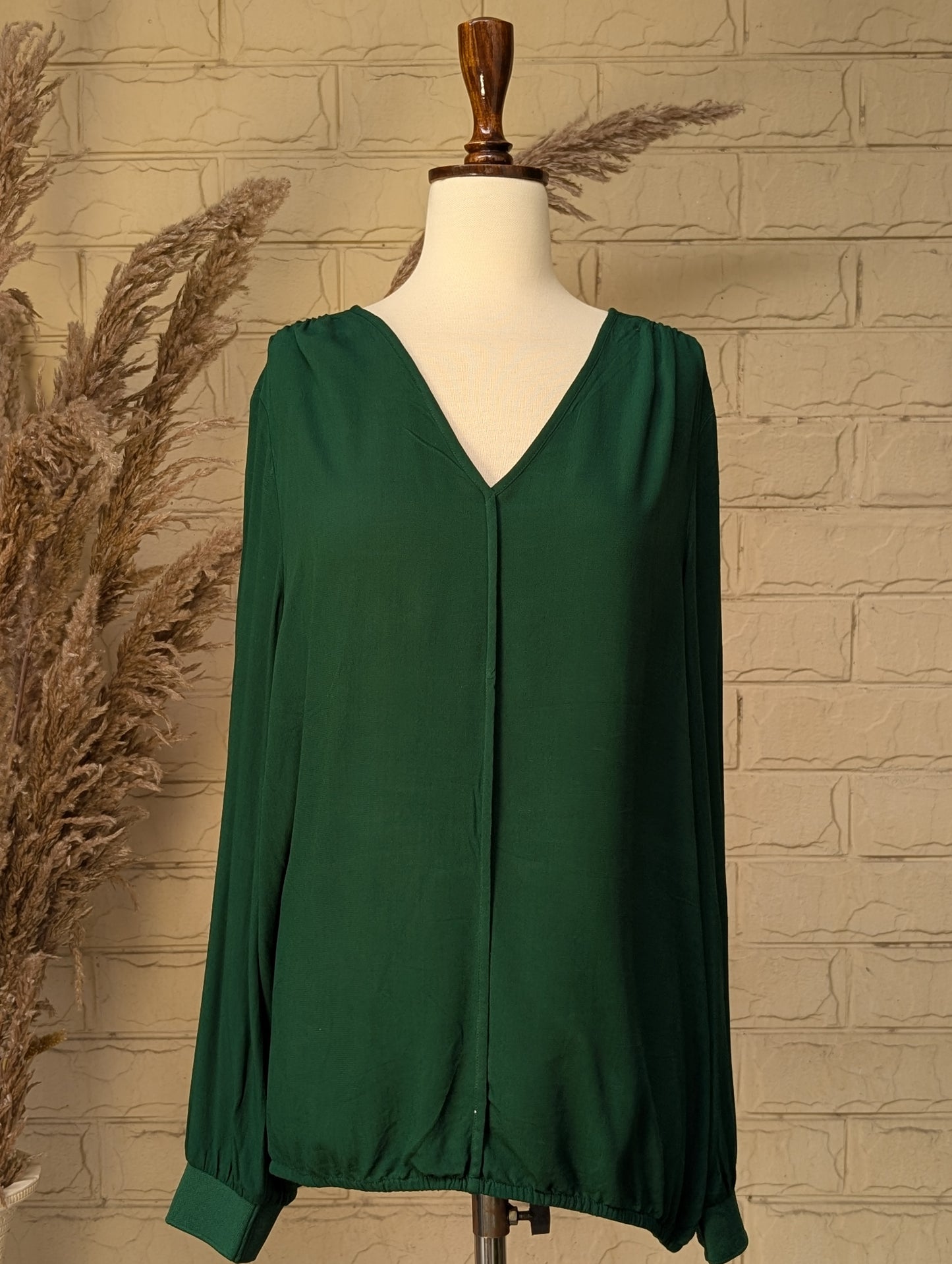 Forest Green Concealed Placket Long-Sleeve Top