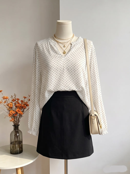 Ivory Fine Swiss Dot Ruffle-Collar Top