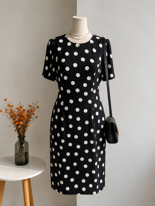 Black & White Polka Dot Short-Sleeve Dress