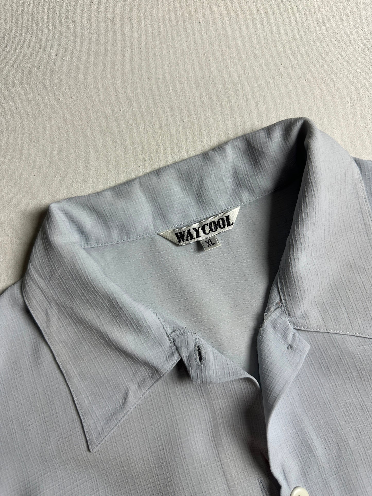 Ice Blue Textured Cotton Long-Sleeve Button-Down Shirt