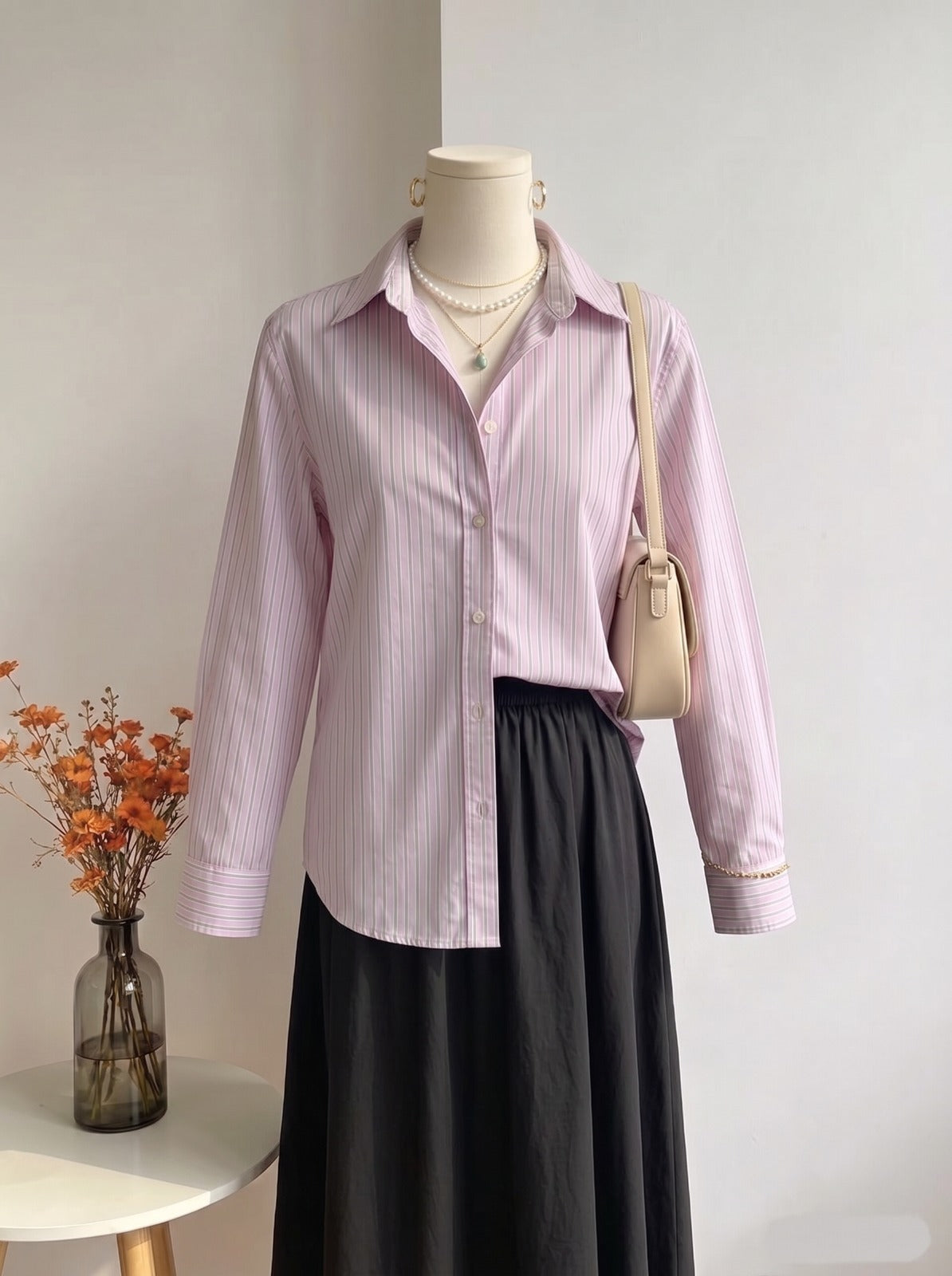 Lilac-Pink Striped Cotton Poplin Blouse