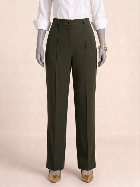 Dress Pant - Olive Green Georgette straight pant