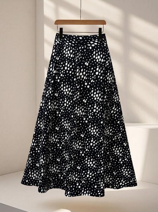Black & White Speckled High-Waist Maxi Skirt