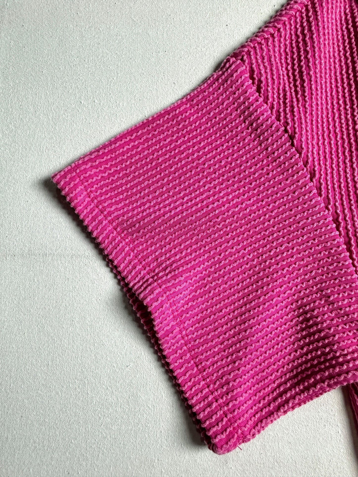 Oversized Pink Ribbed V-Neck Tee with Pocket